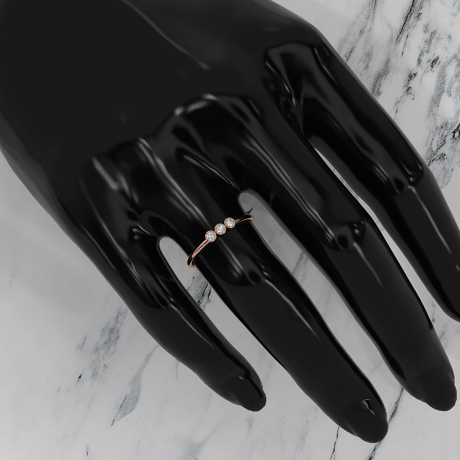 Minimalistic 3 Stone Bezel Set Round Lab Diamond Fashion Ring 0.09ctw.