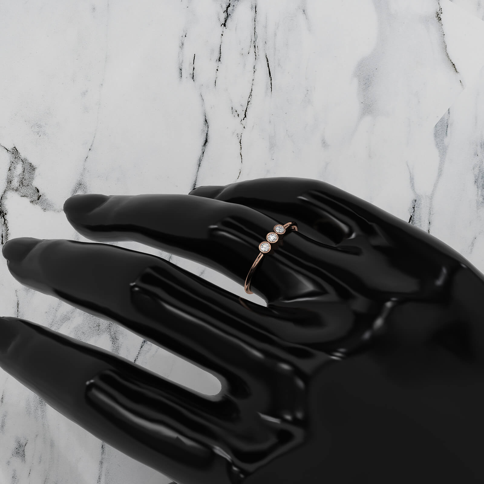 Minimalistic 3 Stone Bezel Set Round Lab Diamond Fashion Ring 0.09ctw.