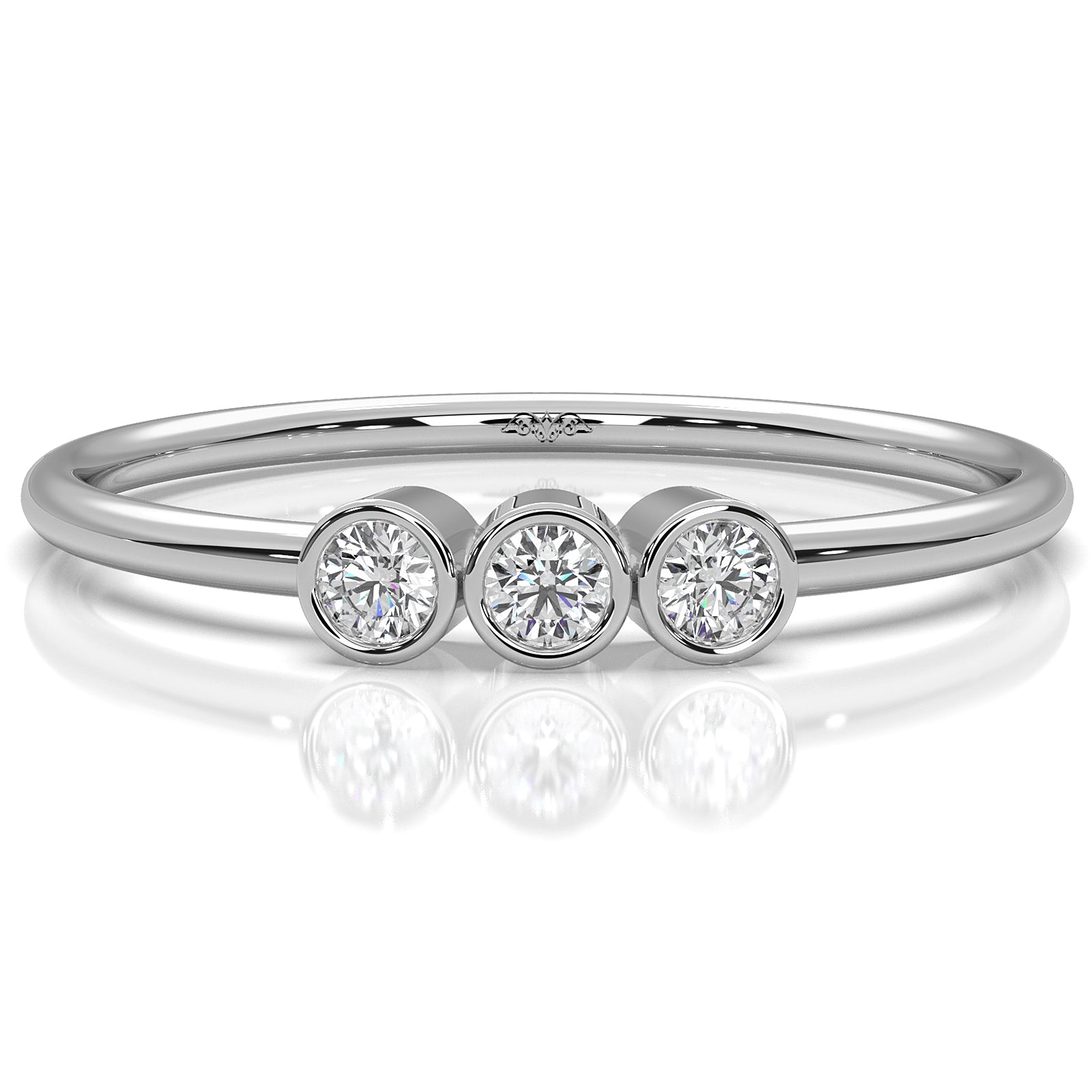 Minimalistic 3 Stone Bezel Set Round Lab Diamond Fashion Ring 0.09ctw.