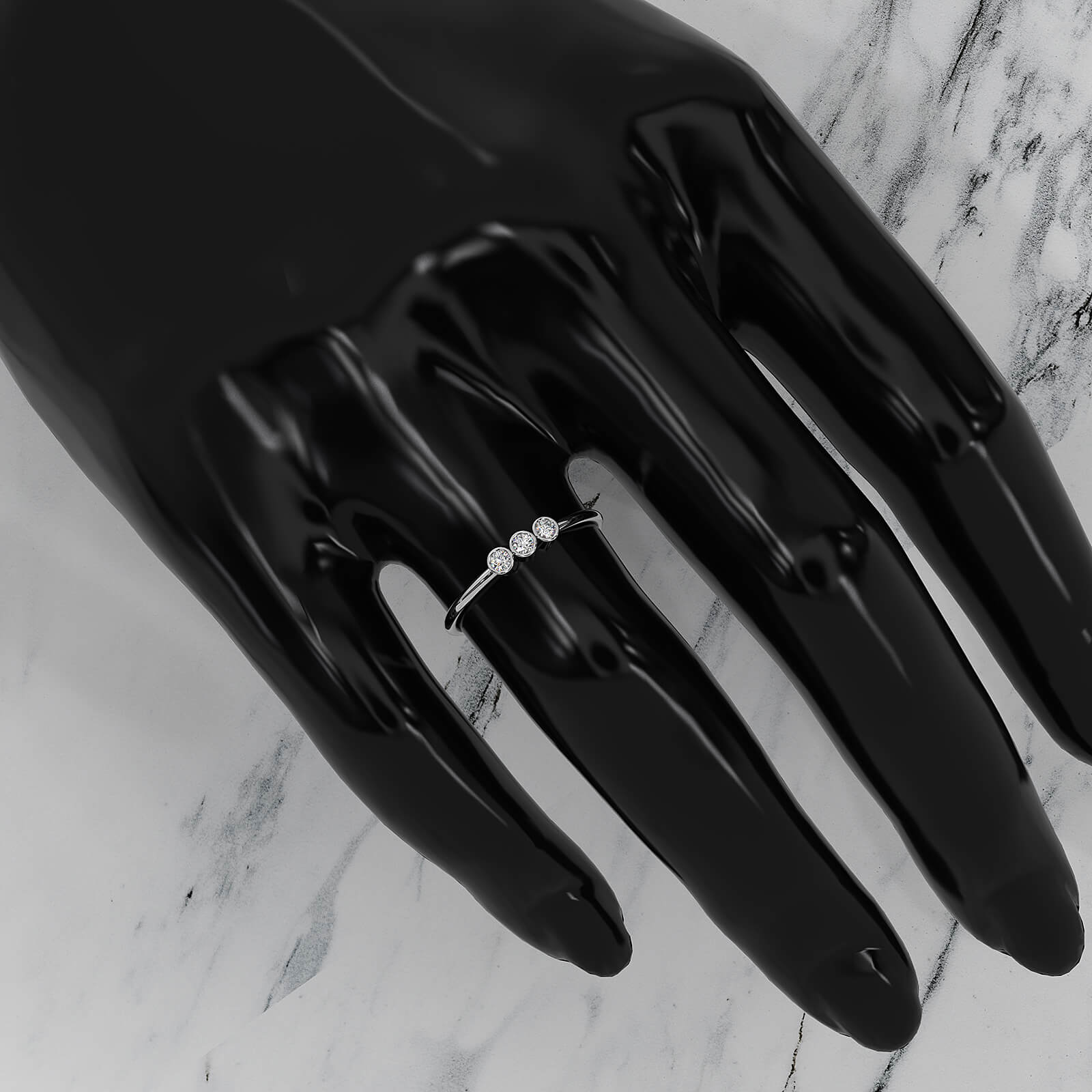 Minimalistic 3 Stone Bezel Set Round Lab Diamond Fashion Ring 0.09ctw.