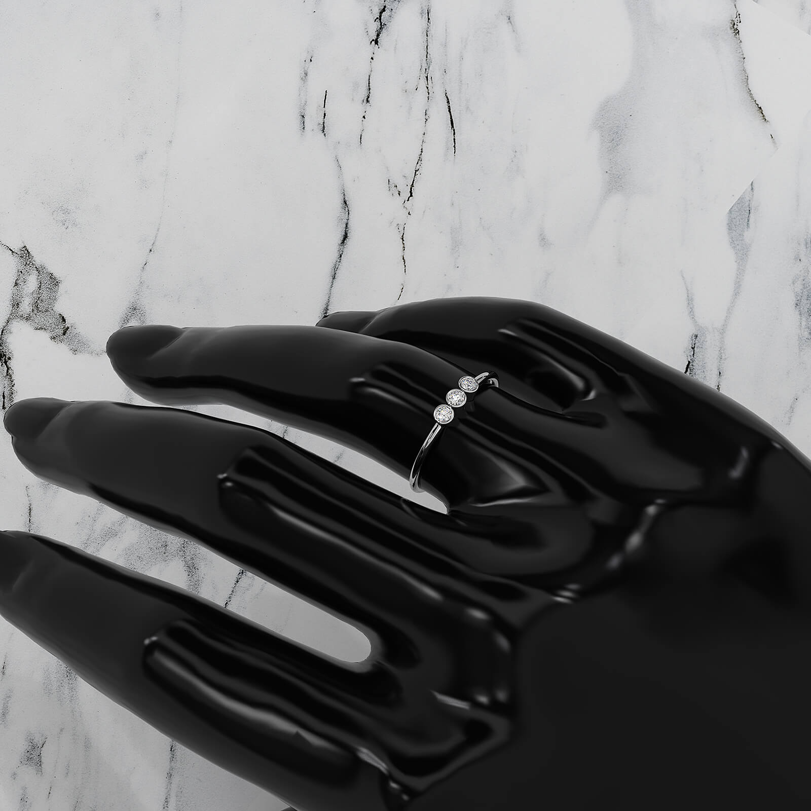 Minimalistic 3 Stone Bezel Set Round Lab Diamond Fashion Ring 0.09ctw.