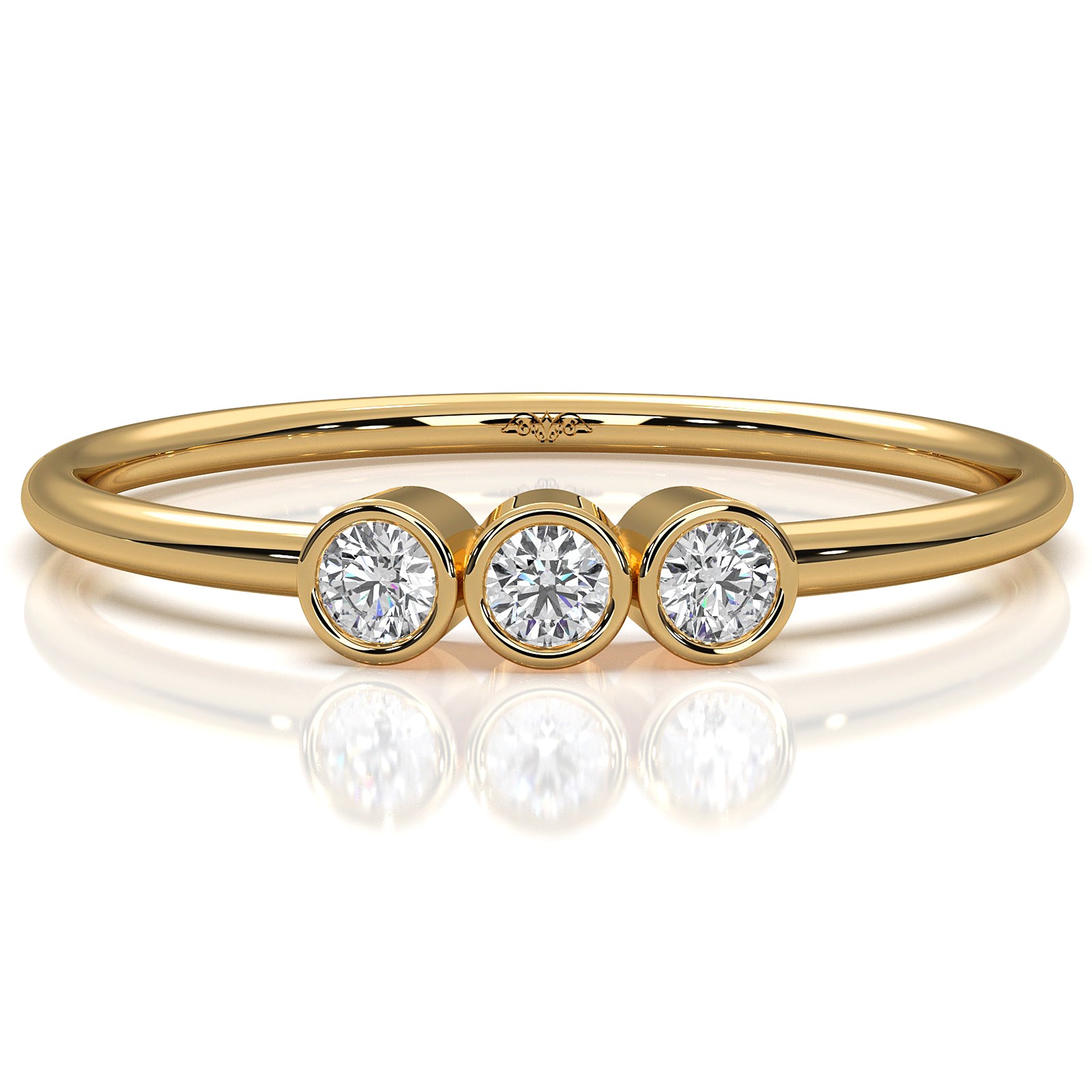 Minimalistic 3 Stone Bezel Set Round Lab Diamond Fashion Ring 0.09ctw.