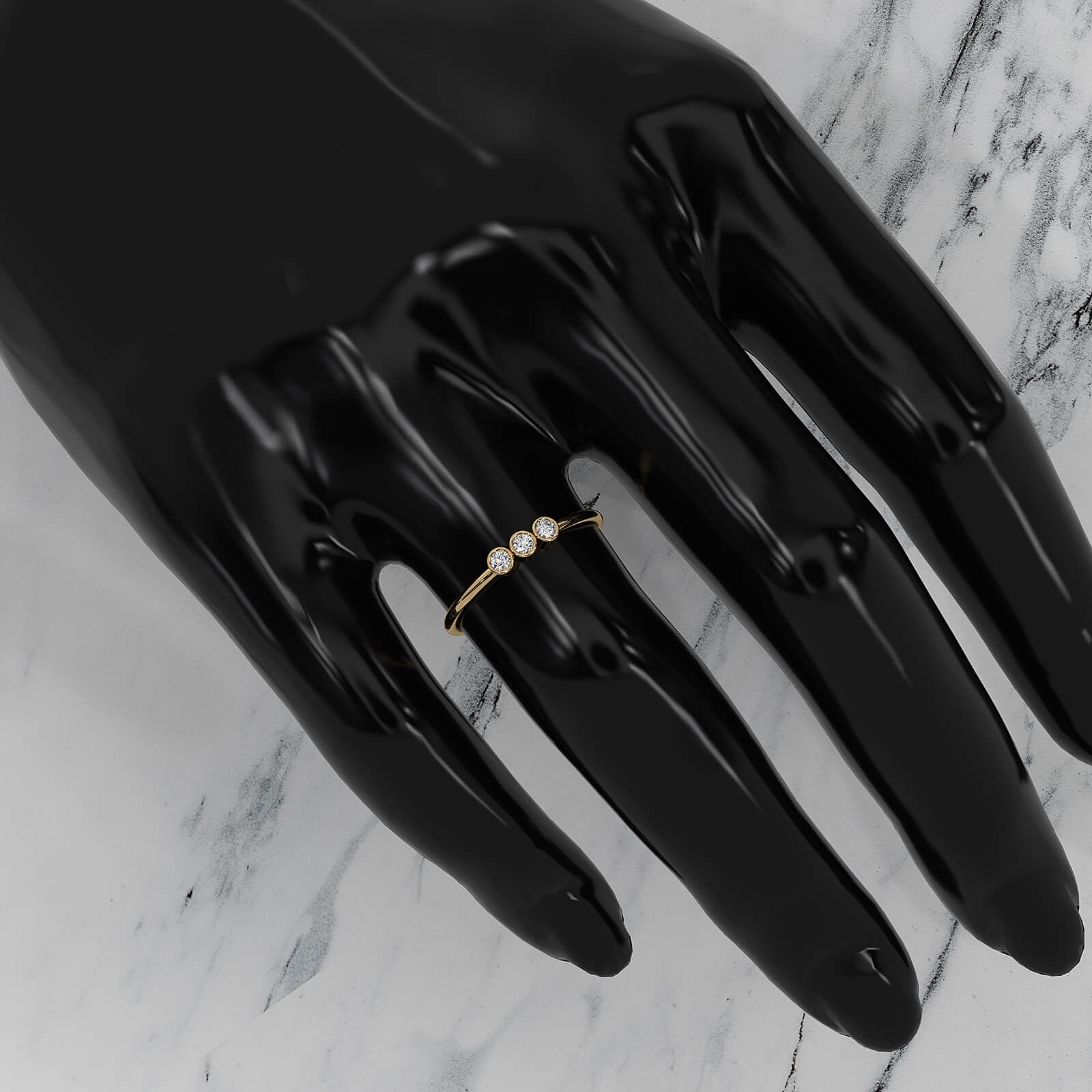 Minimalistic 3 Stone Bezel Set Round Lab Diamond Fashion Ring 0.09ctw.