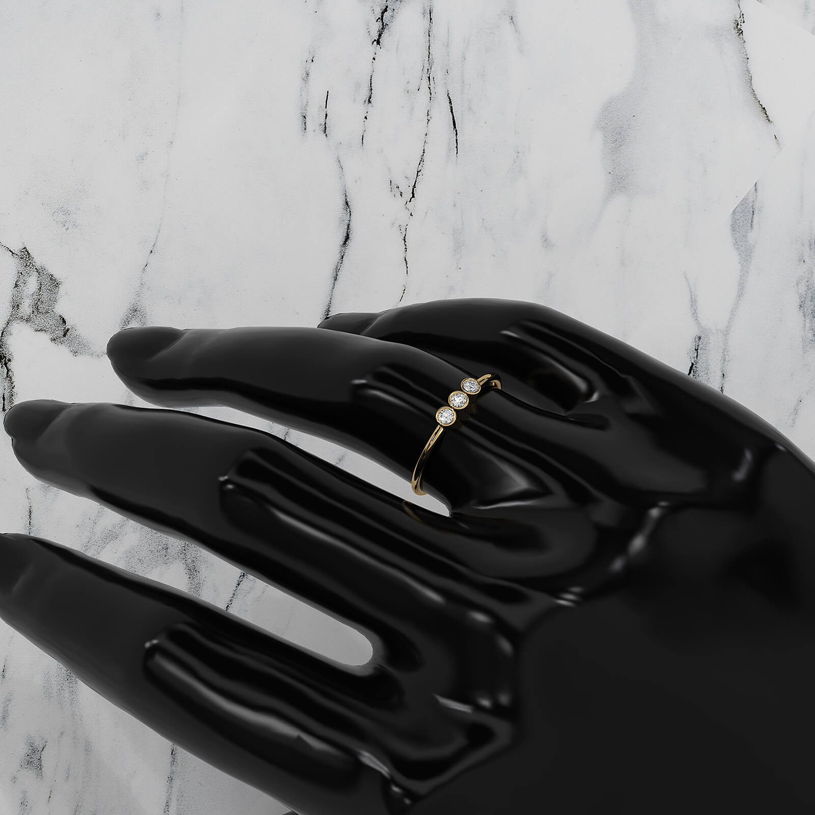 Minimalistic 3 Stone Bezel Set Round Lab Diamond Fashion Ring 0.09ctw.