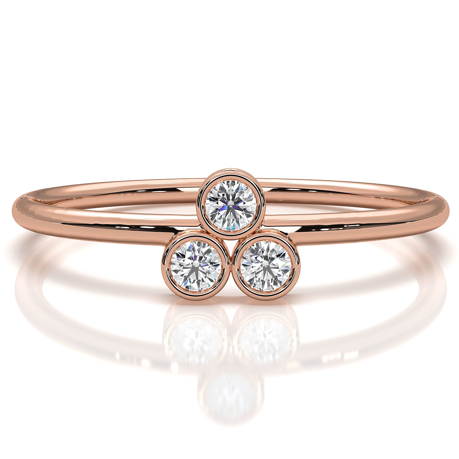 Cluster Stackable 3 Stone Bezel Set Round Lab Diamond Fashionable Ring 0.09ctw.