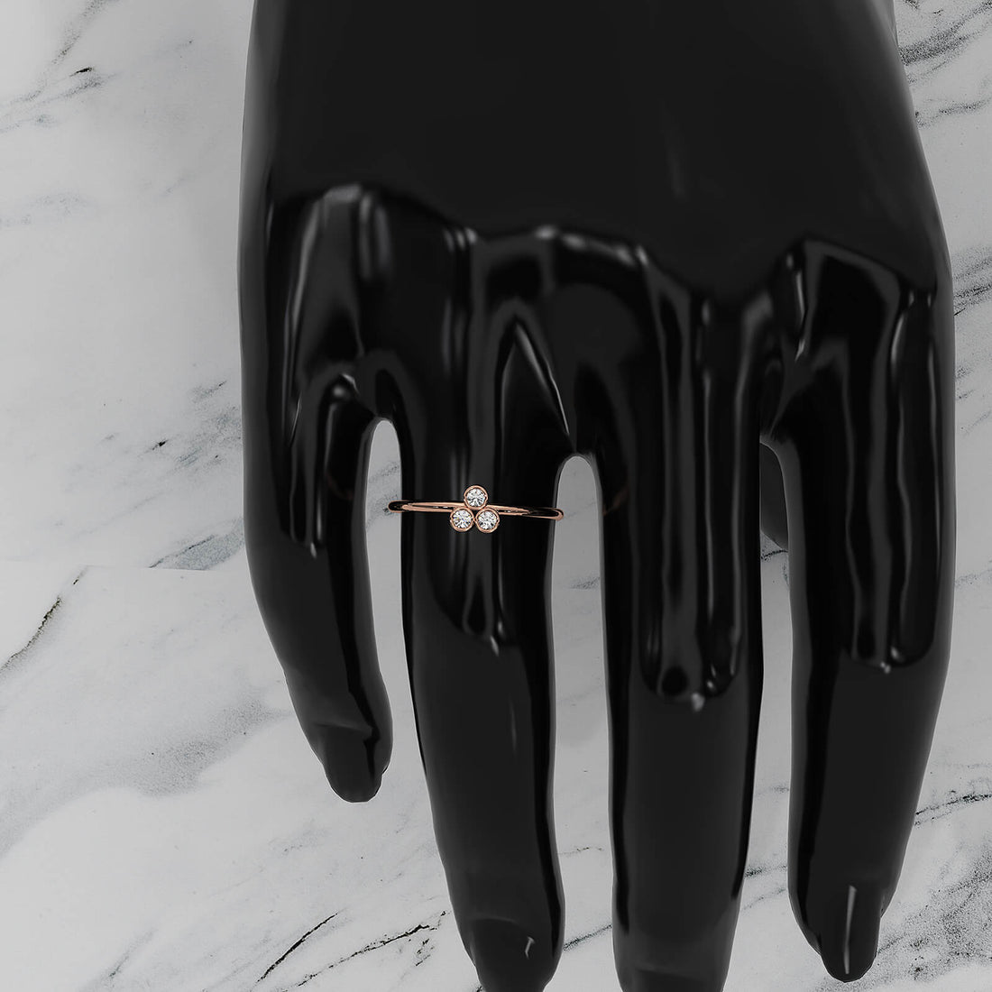 Cluster Stackable 3 Stone Bezel Set Round Lab Diamond Fashionable Ring 0.09ctw.