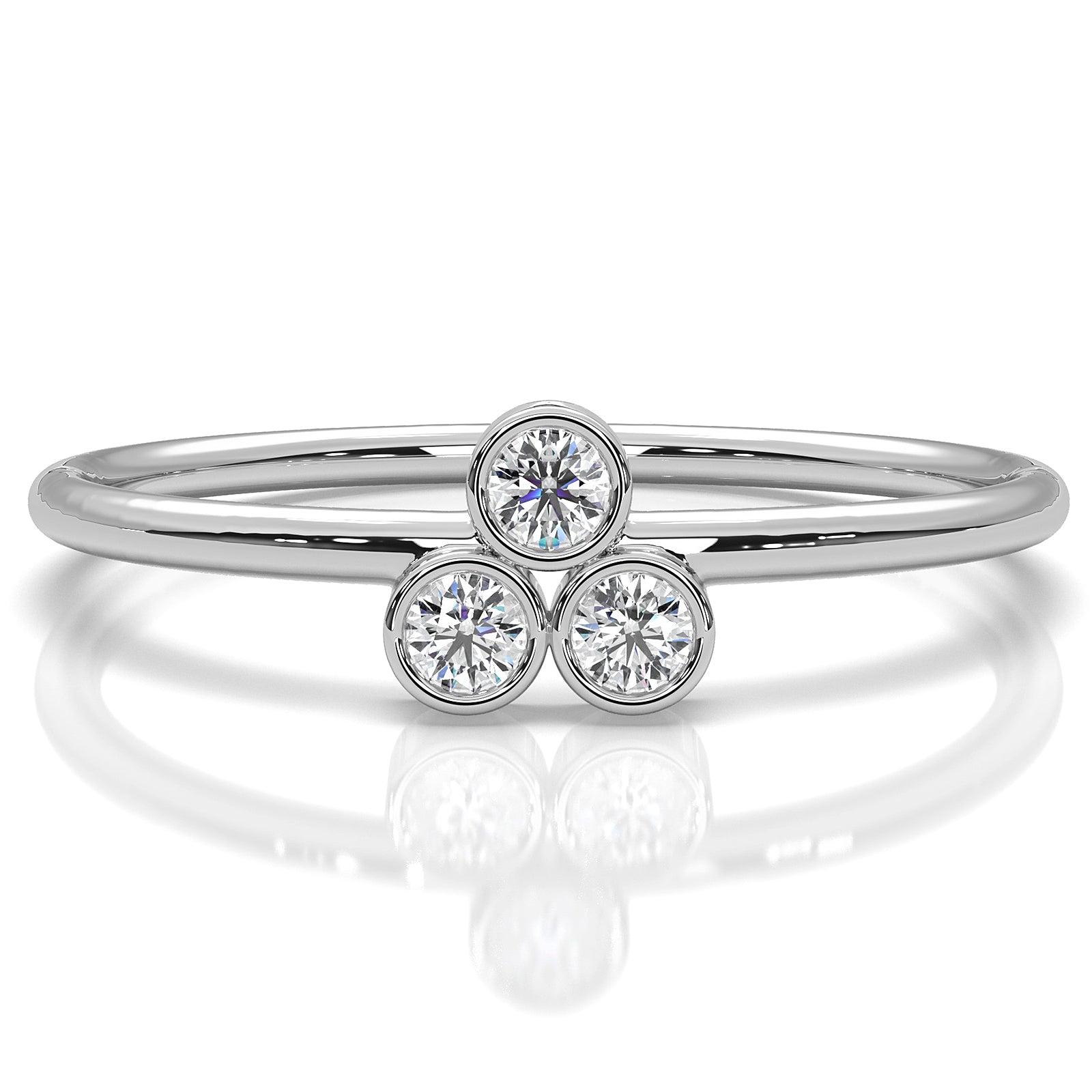 Cluster Stackable 3 Stone Bezel Set Round Lab Diamond Fashionable Ring 0.09ctw.