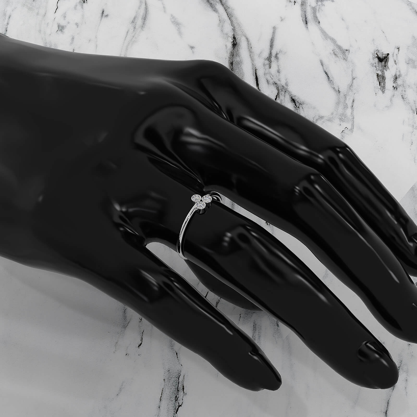 Cluster Stackable 3 Stone Bezel Set Round Lab Diamond Fashionable Ring 0.09ctw.