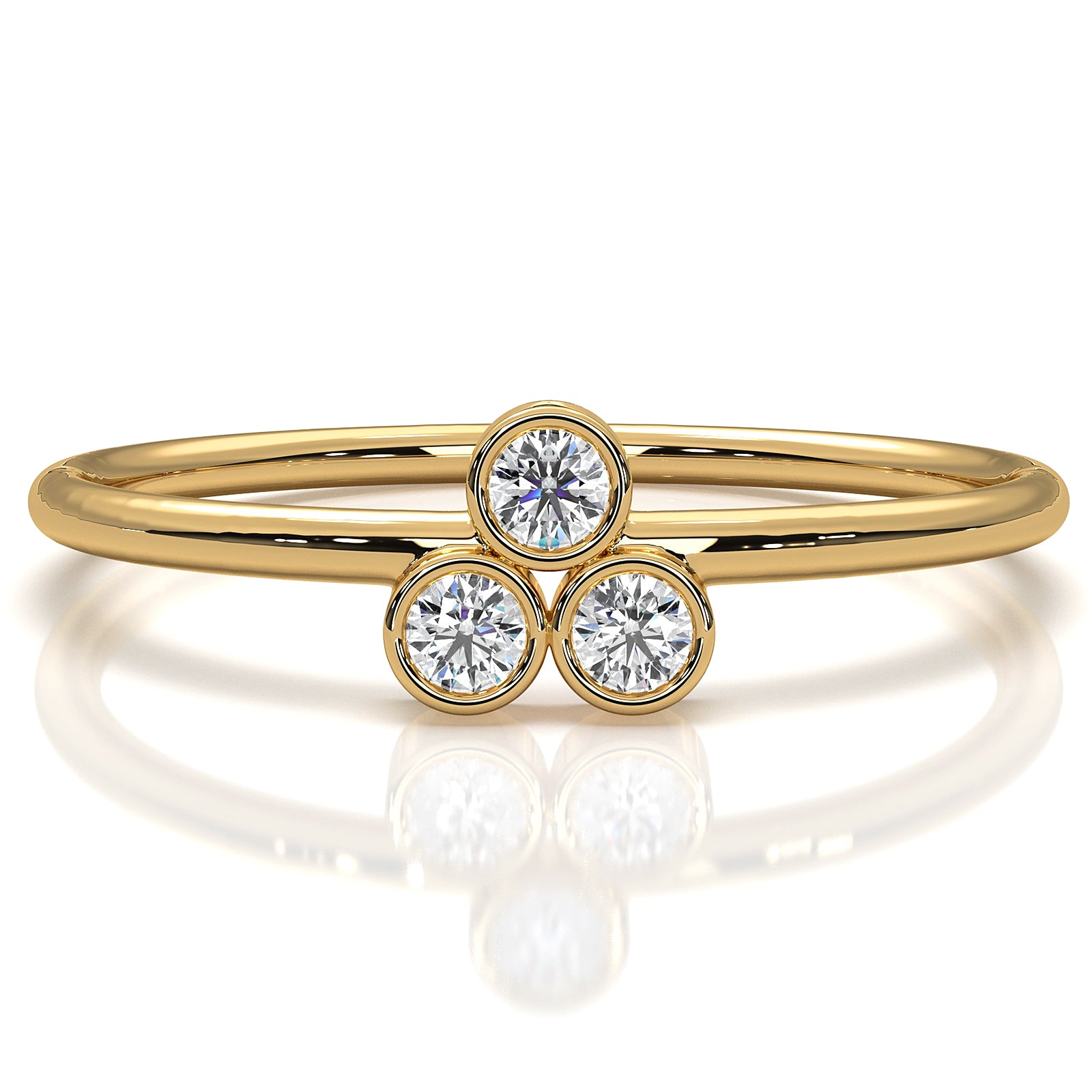 Cluster Stackable 3 Stone Bezel Set Round Lab Diamond Fashionable Ring 0.09ctw.