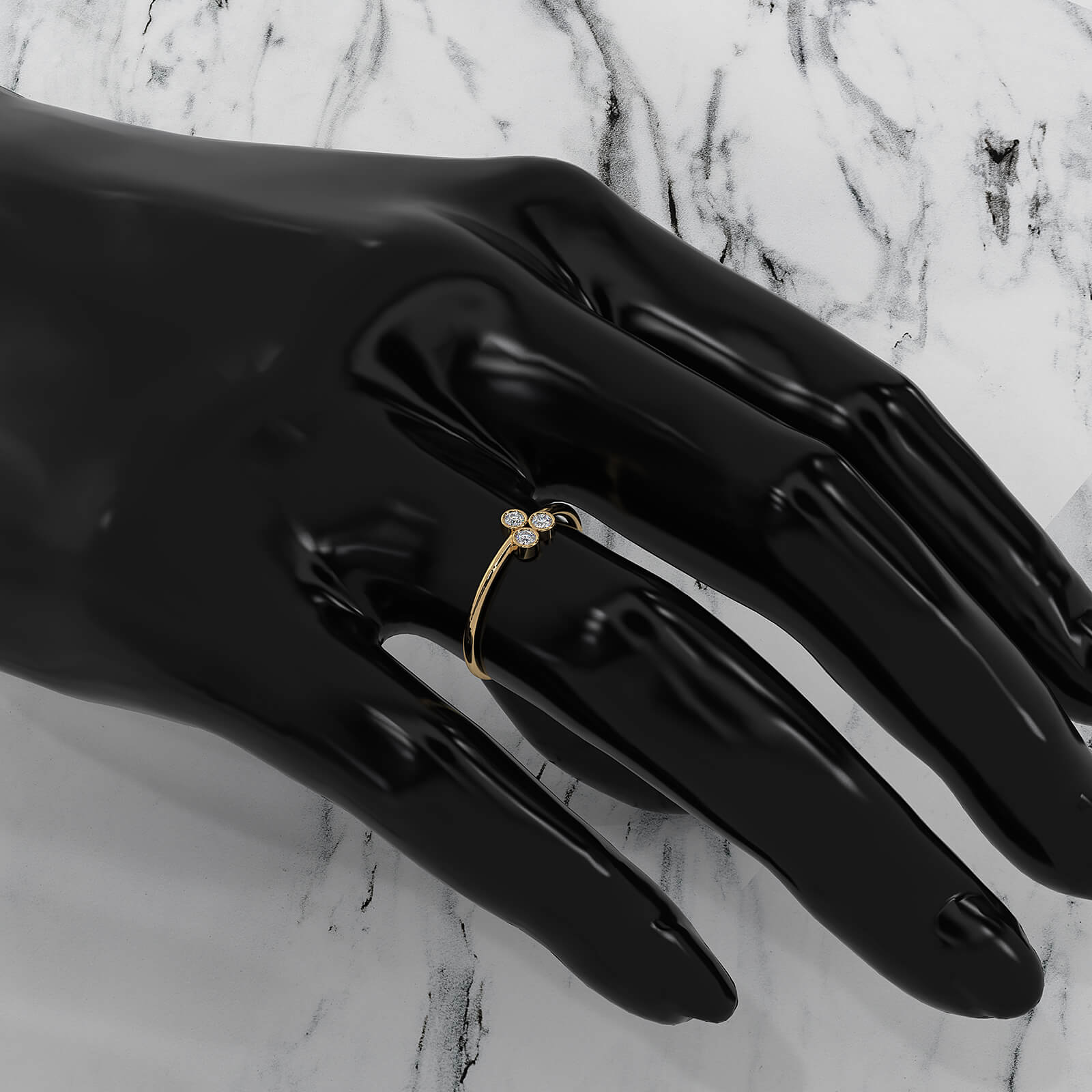 Cluster Stackable 3 Stone Bezel Set Round Lab Diamond Fashionable Ring 0.09ctw.