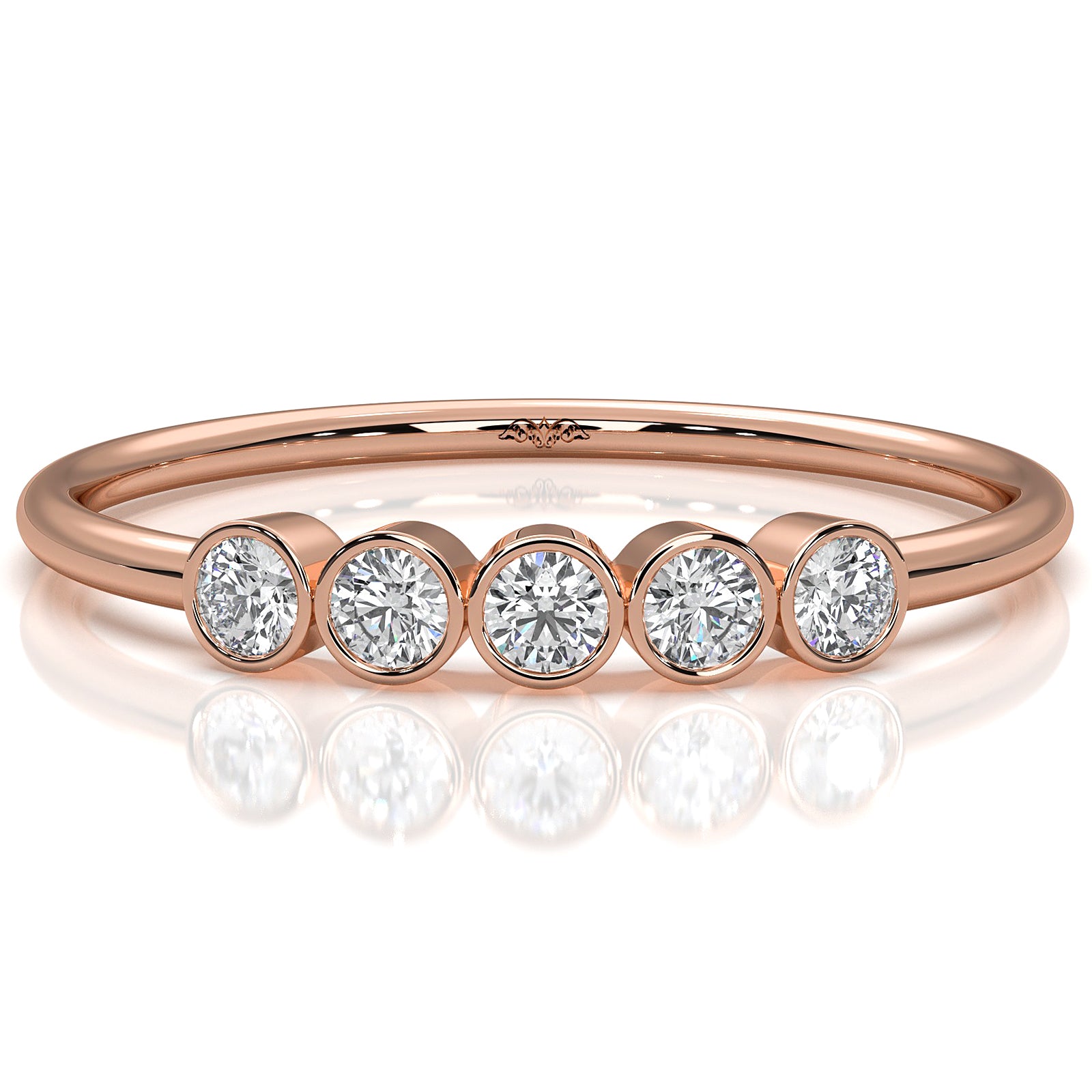 5 Stone Minimalist Bezel Set Round Lab Diamond Stackable Ring 0.15ctw.