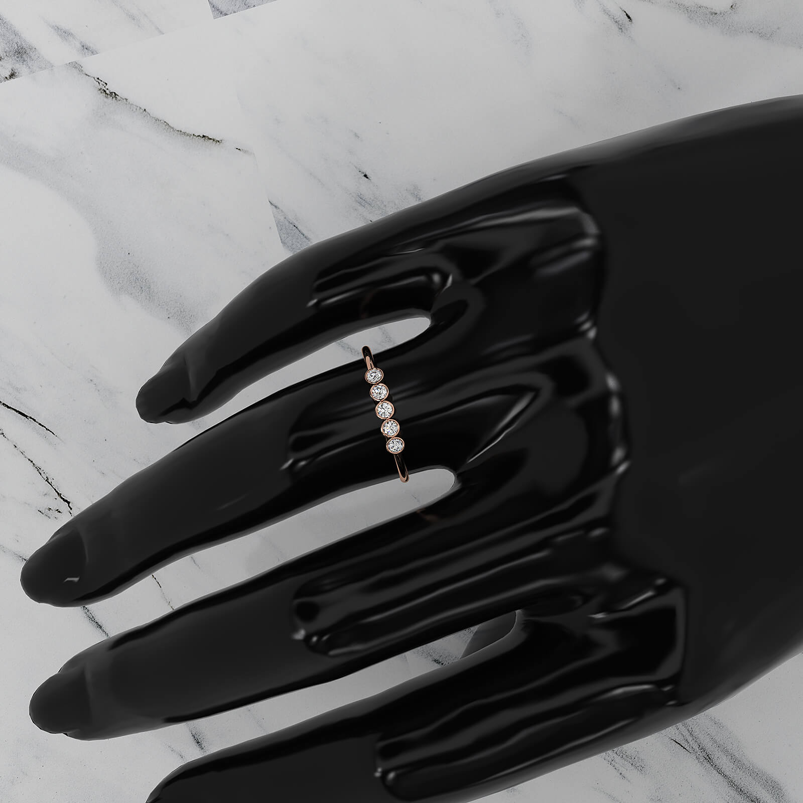 5 Stone Minimalist Bezel Set Round Lab Diamond Stackable Ring 0.15ctw.