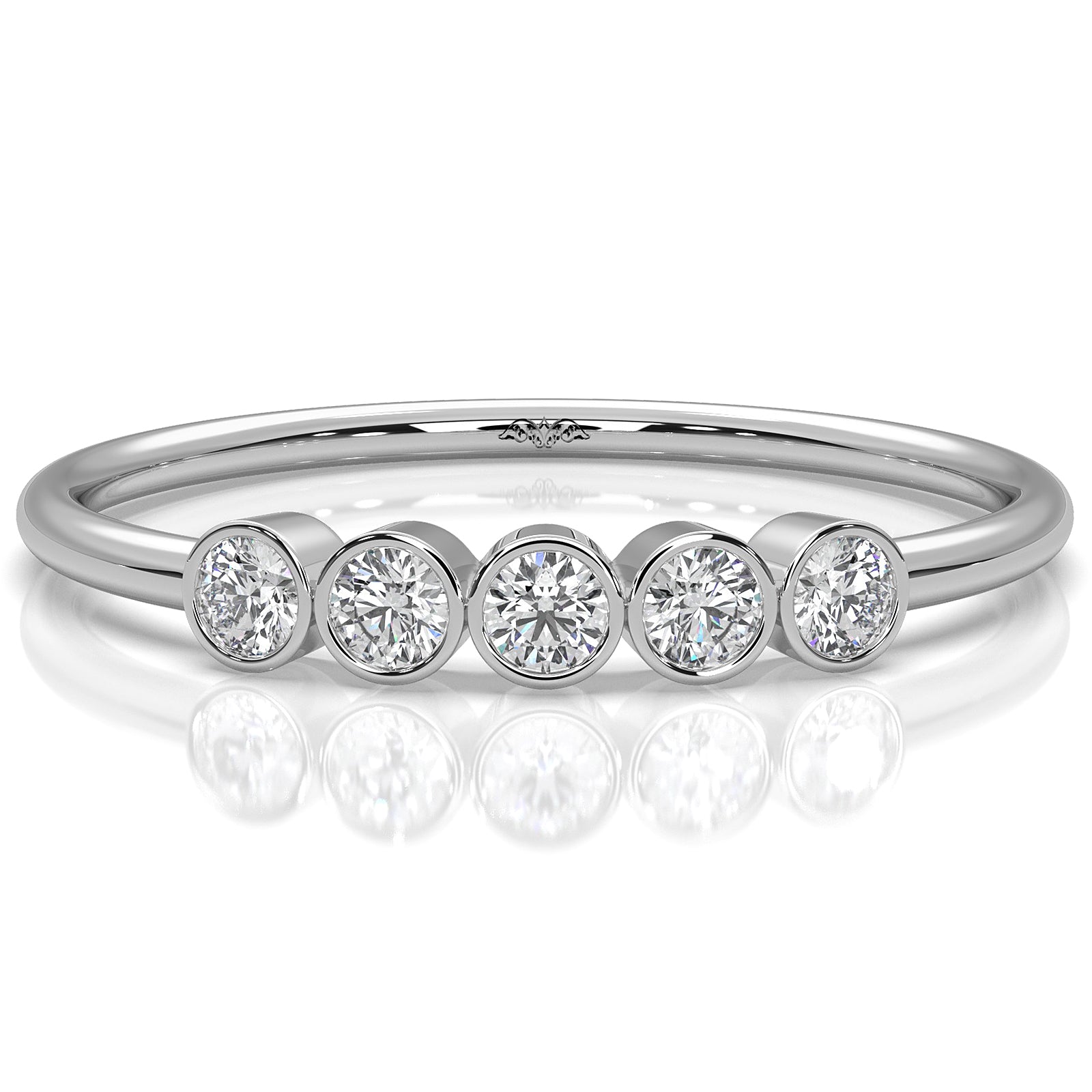 5 Stone Minimalist Bezel Set Round Lab Diamond Stackable Ring 0.15ctw.