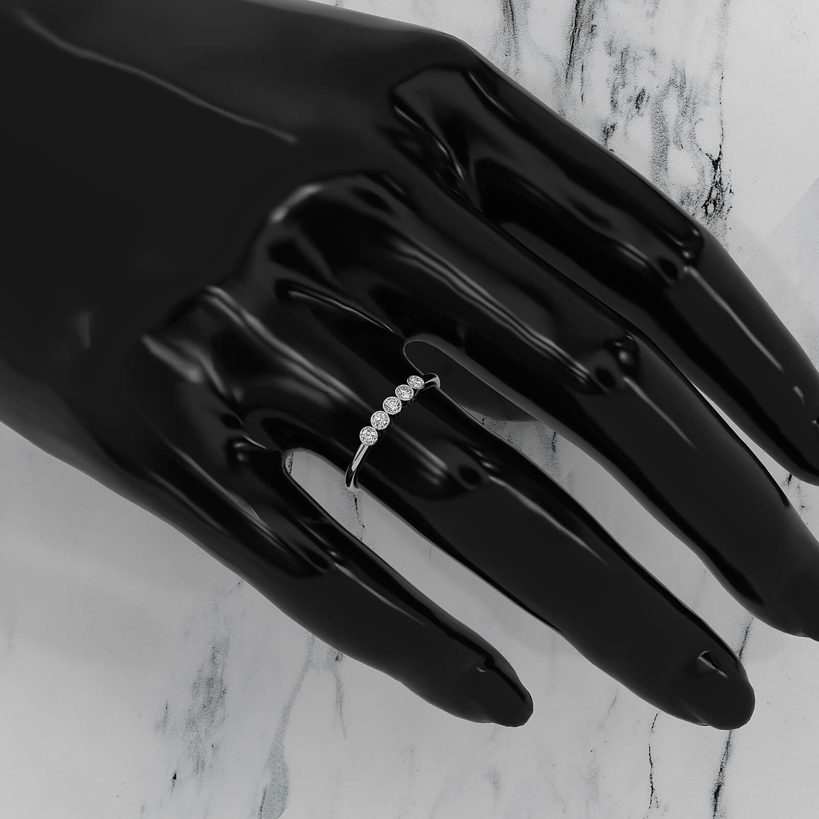 5 Stone Minimalist Bezel Set Round Lab Diamond Stackable Ring 0.15ctw.