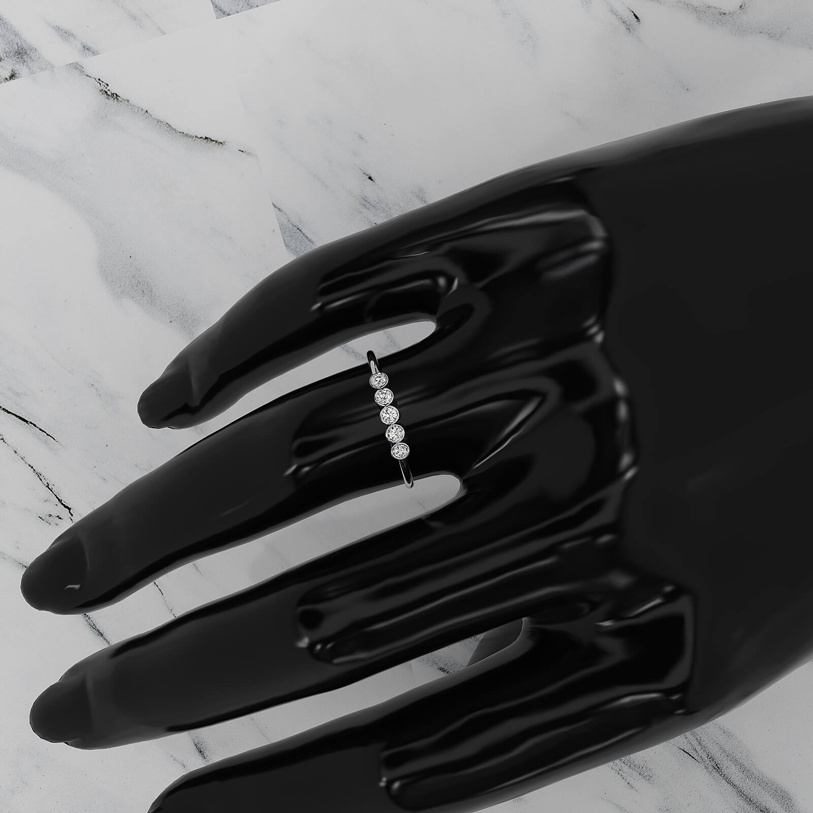 5 Stone Minimalist Bezel Set Round Lab Diamond Stackable Ring 0.15ctw.