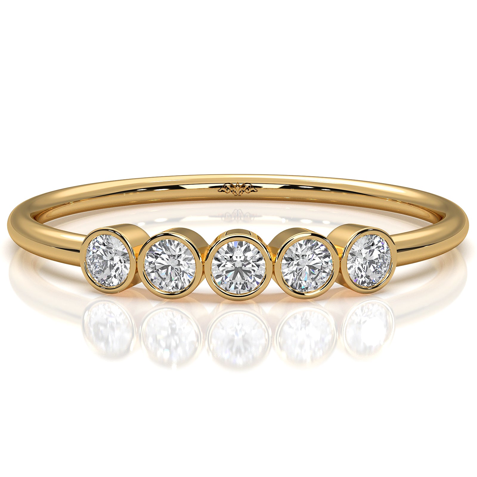 5 Stone Minimalist Bezel Set Round Lab Diamond Stackable Ring 0.15ctw.