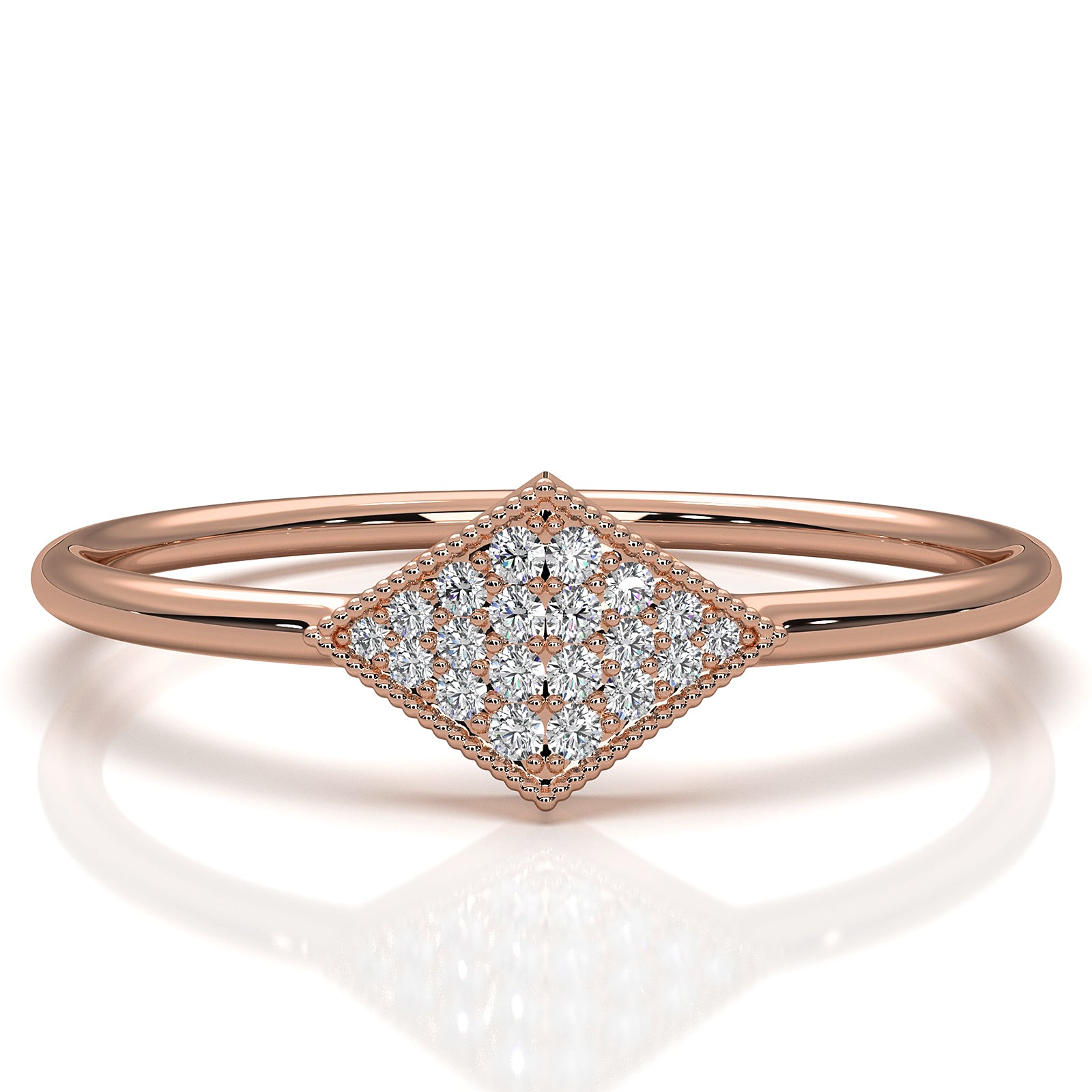 Minimalist Kite Shape Cluster Round Lab Diamond Milgrain Ring 0.04ctw.