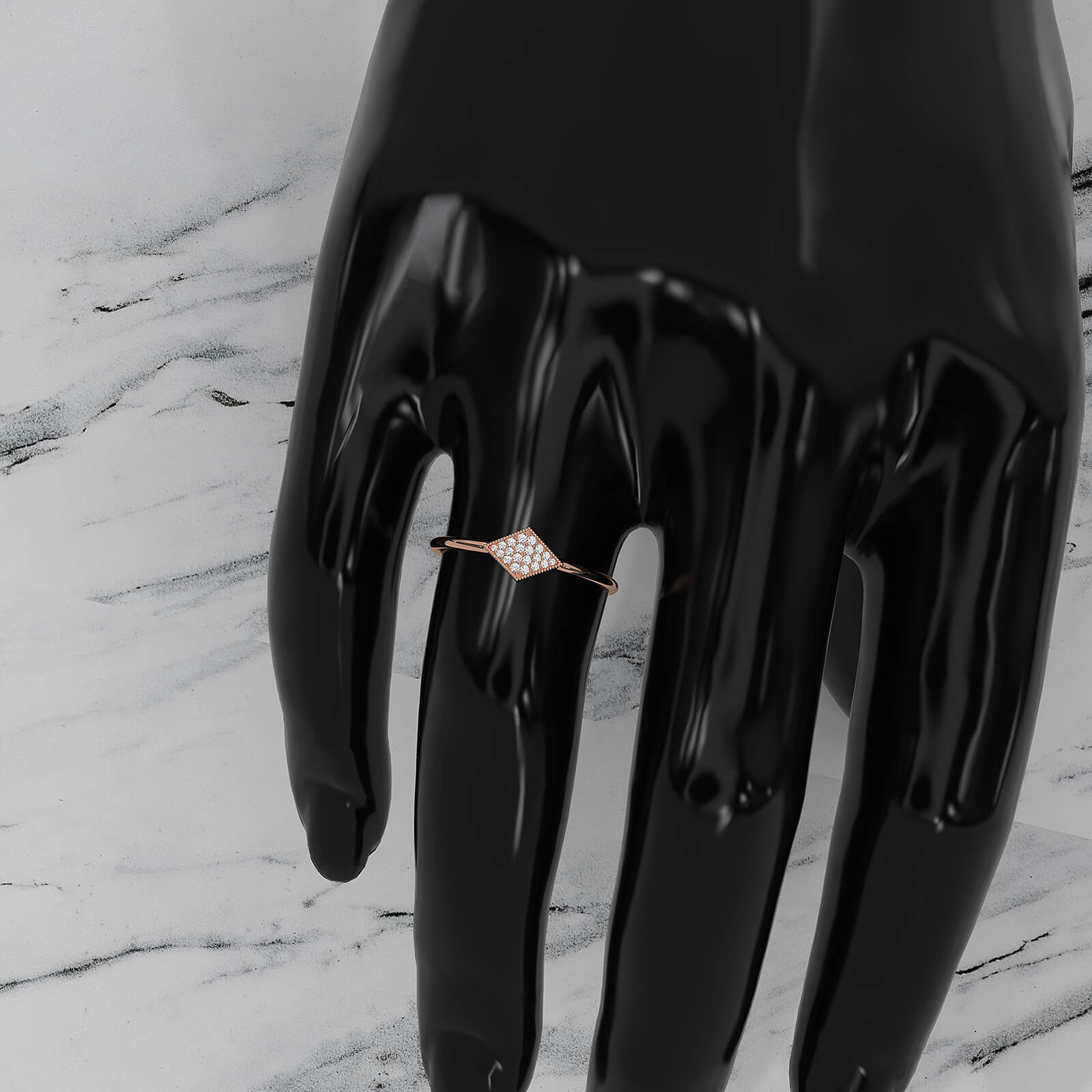 Minimalist Kite Shape Cluster Round Lab Diamond Milgrain Ring 0.04ctw.