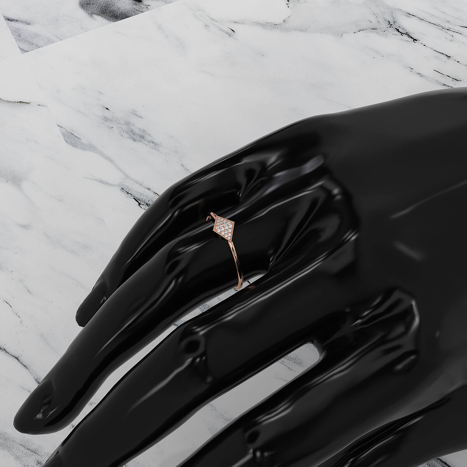 Minimalist Kite Shape Cluster Round Lab Diamond Milgrain Ring 0.04ctw.