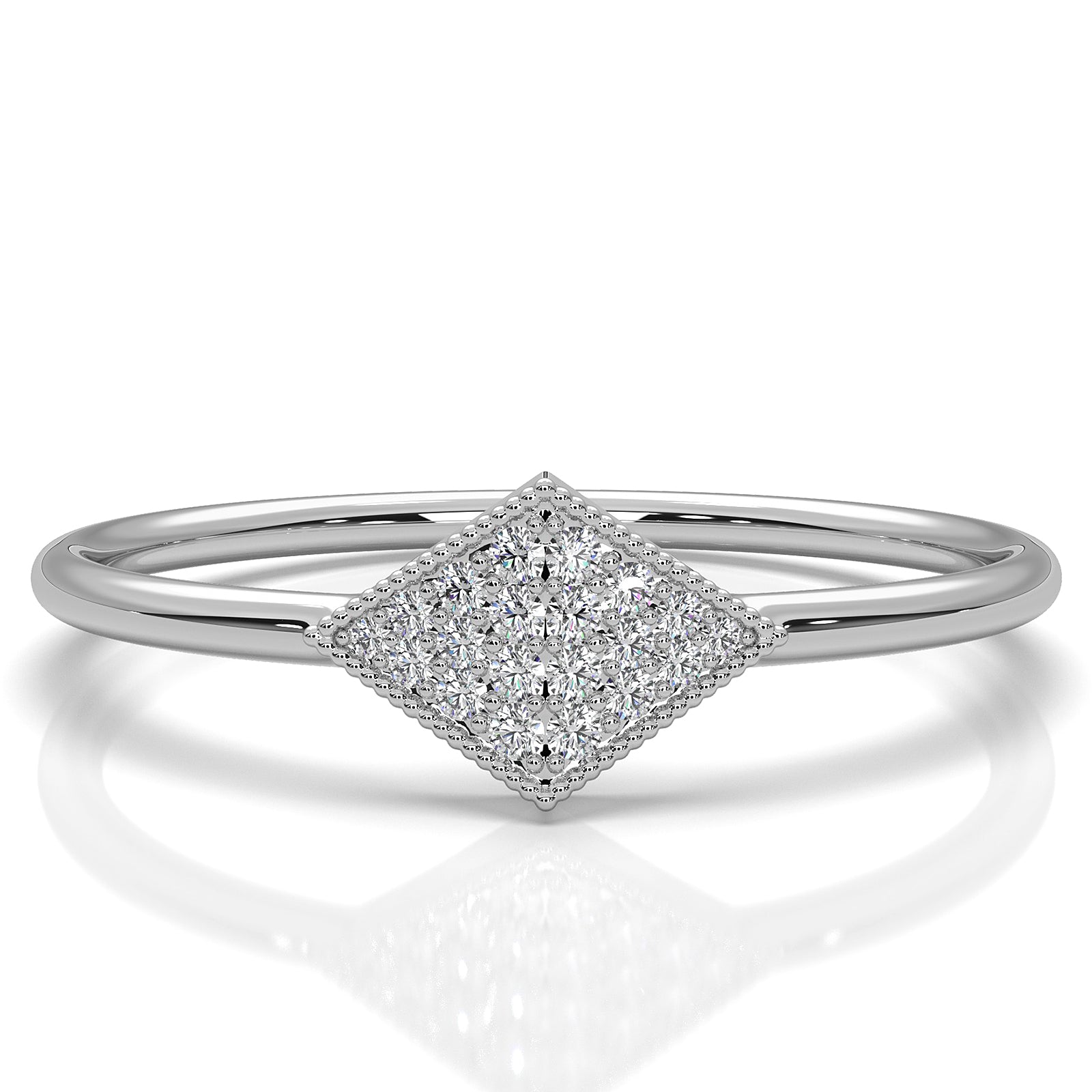 Minimalist Kite Shape Cluster Round Lab Diamond Milgrain Ring 0.04ctw.