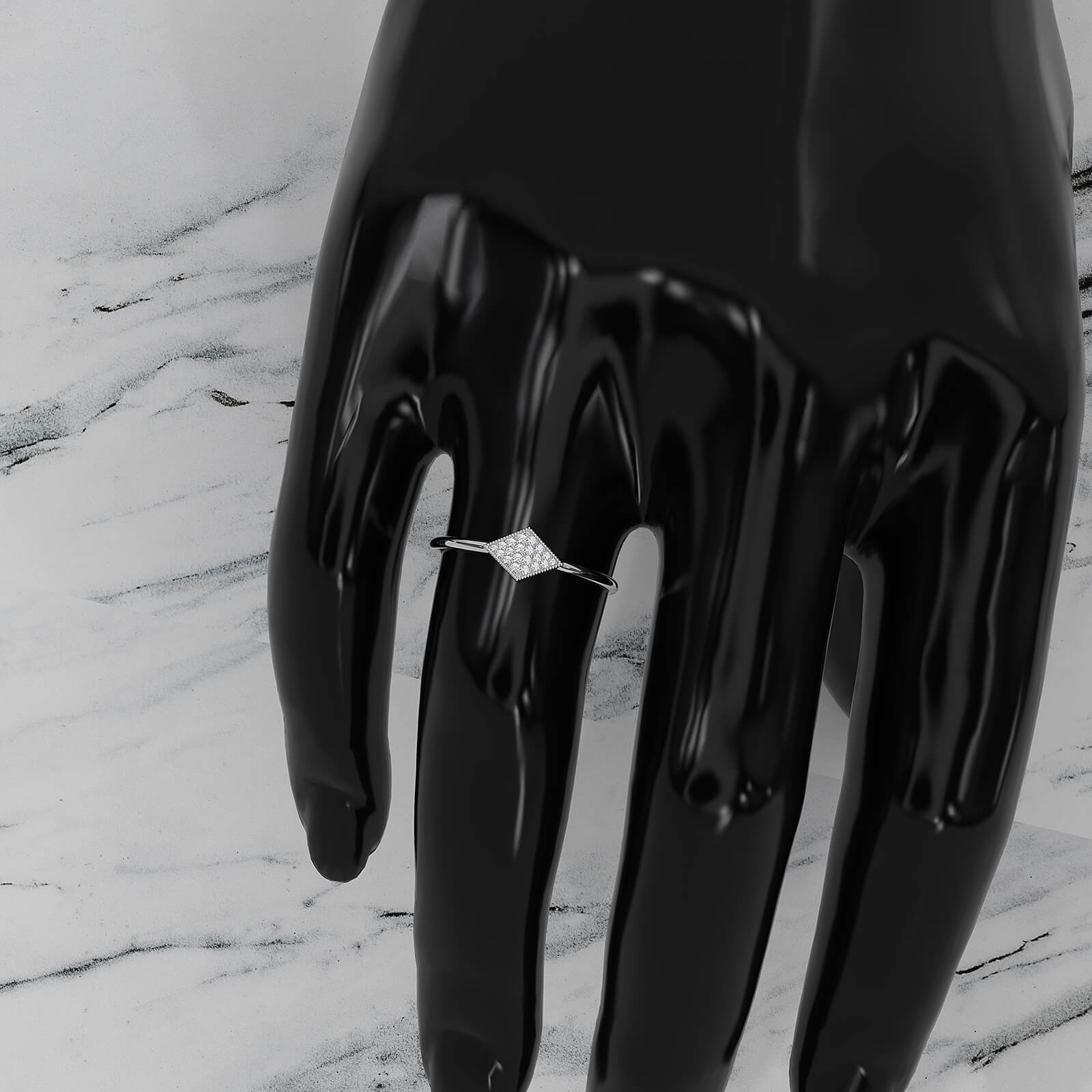 Minimalist Kite Shape Cluster Round Lab Diamond Milgrain Ring 0.04ctw.