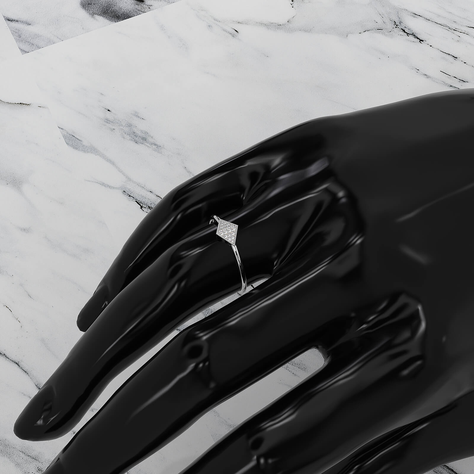 Minimalist Kite Shape Cluster Round Lab Diamond Milgrain Ring 0.04ctw.