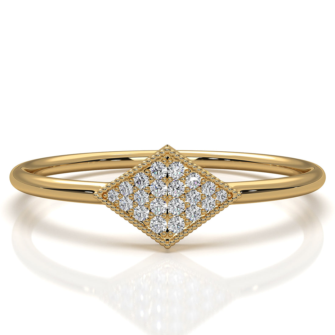 Minimalist Kite Shape Cluster Round Lab Diamond Milgrain Ring 0.04ctw.