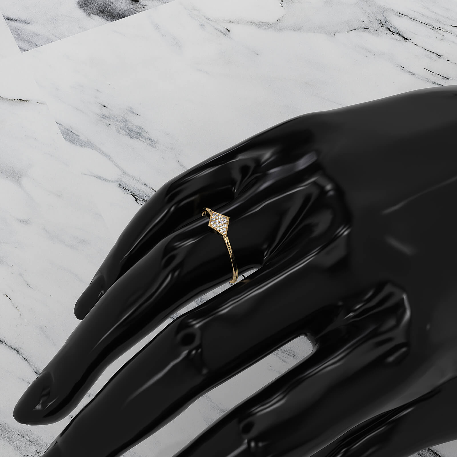 Minimalist Kite Shape Cluster Round Lab Diamond Milgrain Ring 0.04ctw.