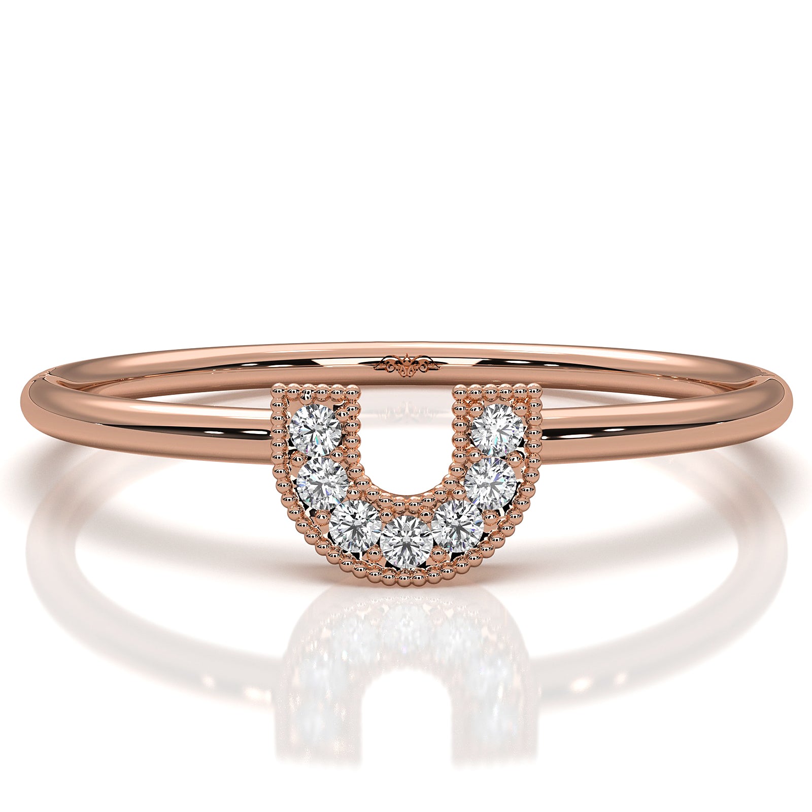 U Shaped Round Lab Diamond Milgrain Edge Fashion Ring 0.04ctw.