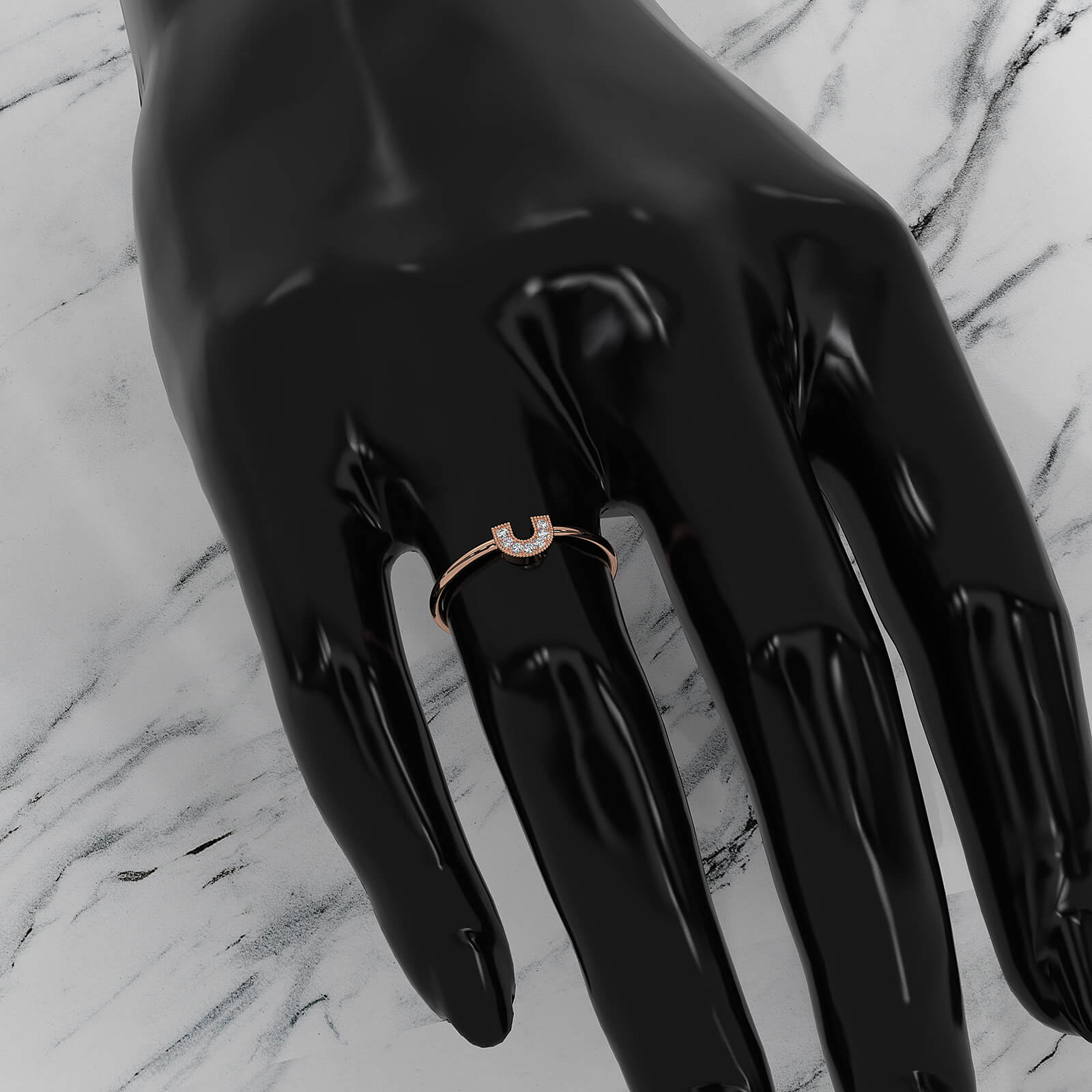 U Shaped Round Lab Diamond Milgrain Edge Fashion Ring 0.04ctw.