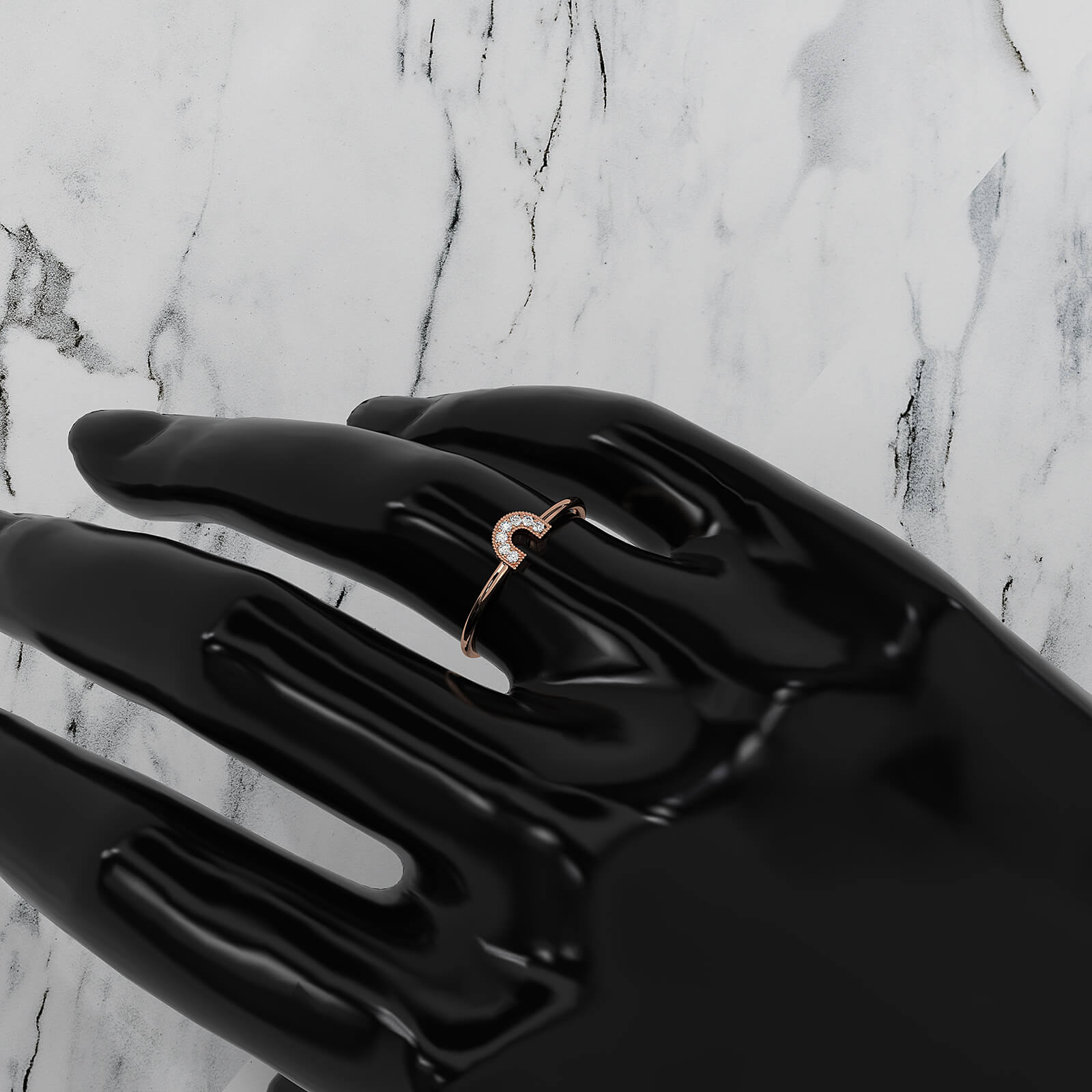 U Shaped Round Lab Diamond Milgrain Edge Fashion Ring 0.04ctw.