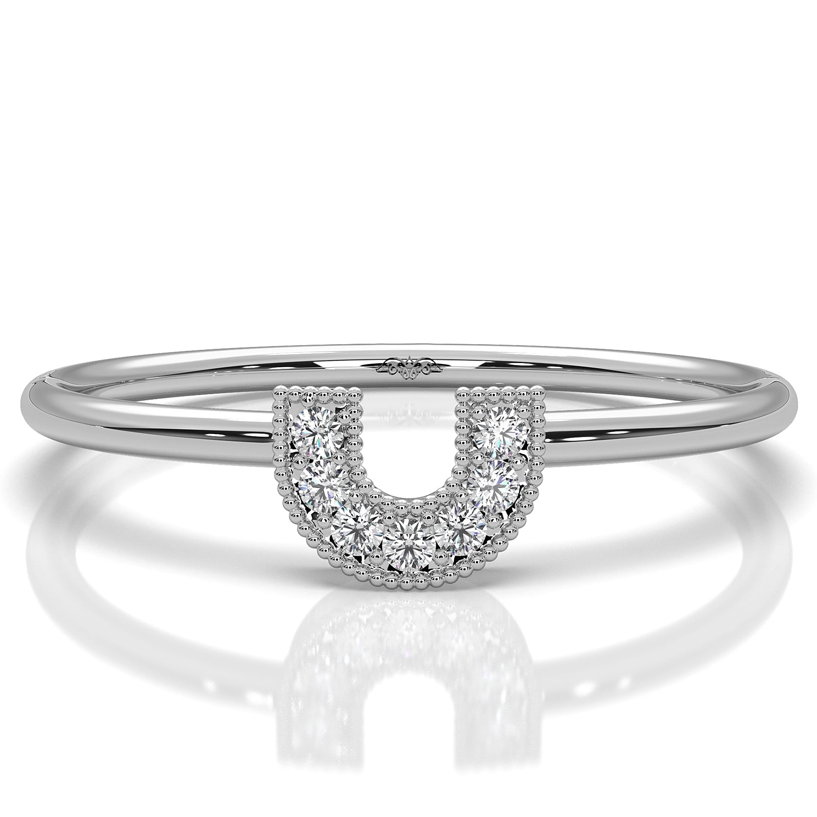 U Shaped Round Lab Diamond Milgrain Edge Fashion Ring 0.04ctw.