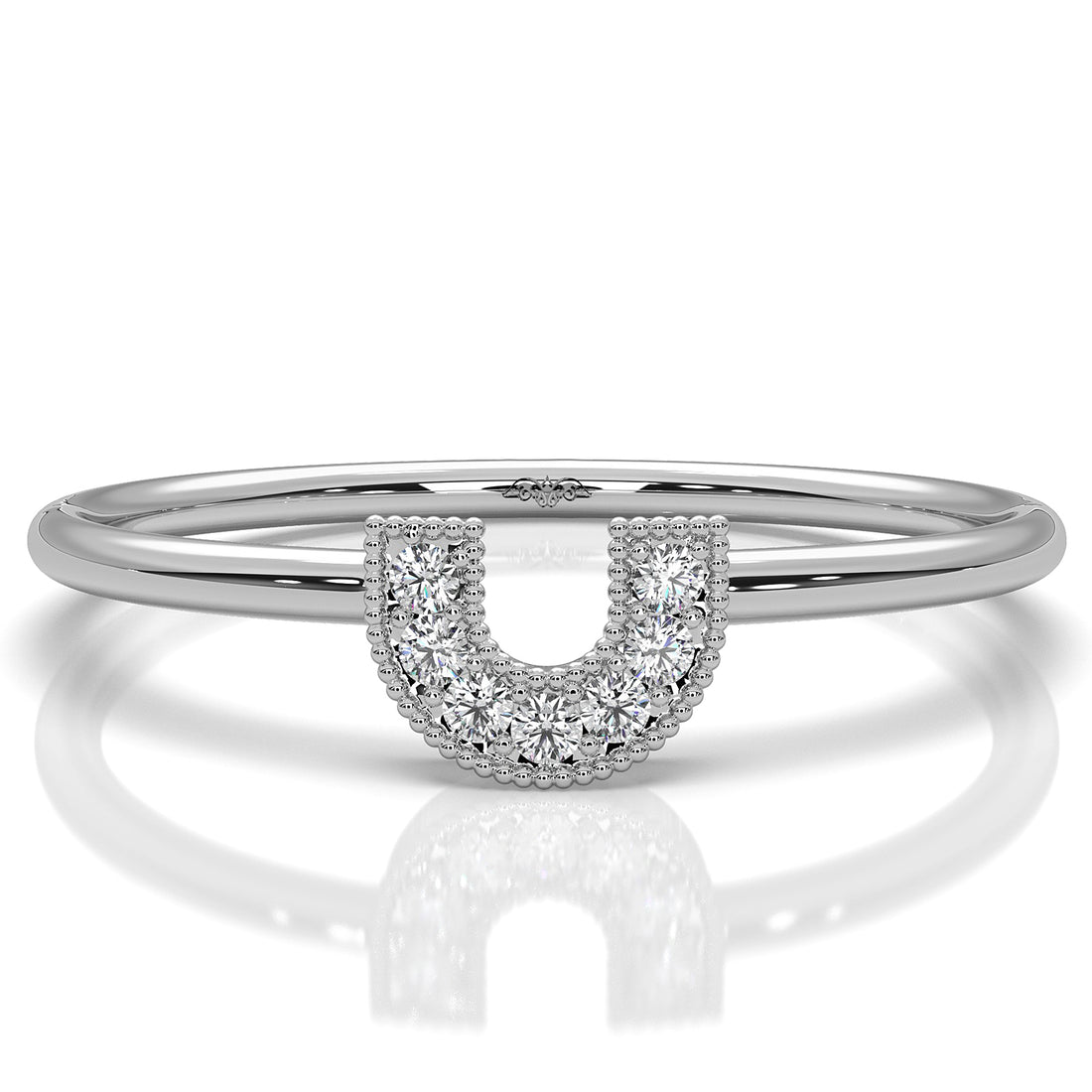 U Shaped Round Lab Diamond Milgrain Edge Fashion Ring 0.04ctw.