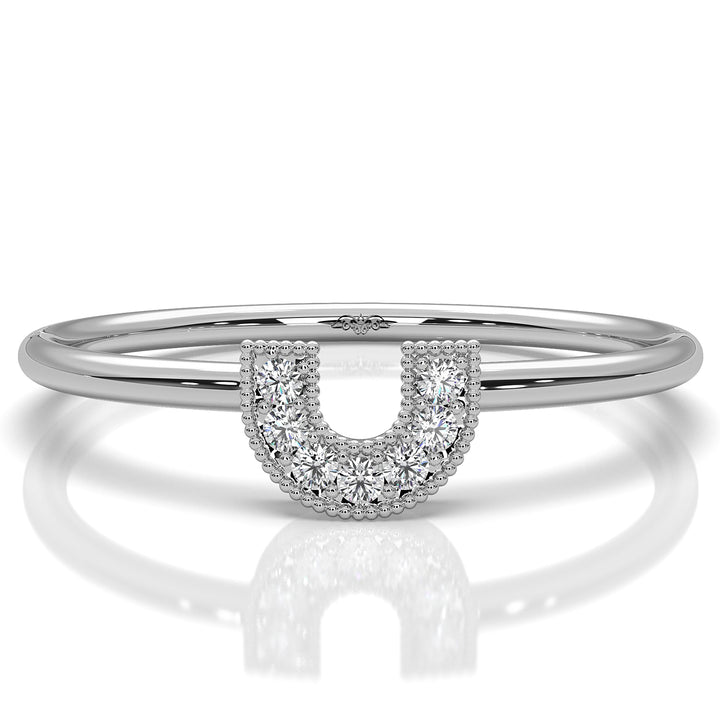 U Shaped Round Lab Diamond Milgrain Edge Fashion Ring 0.04ctw.