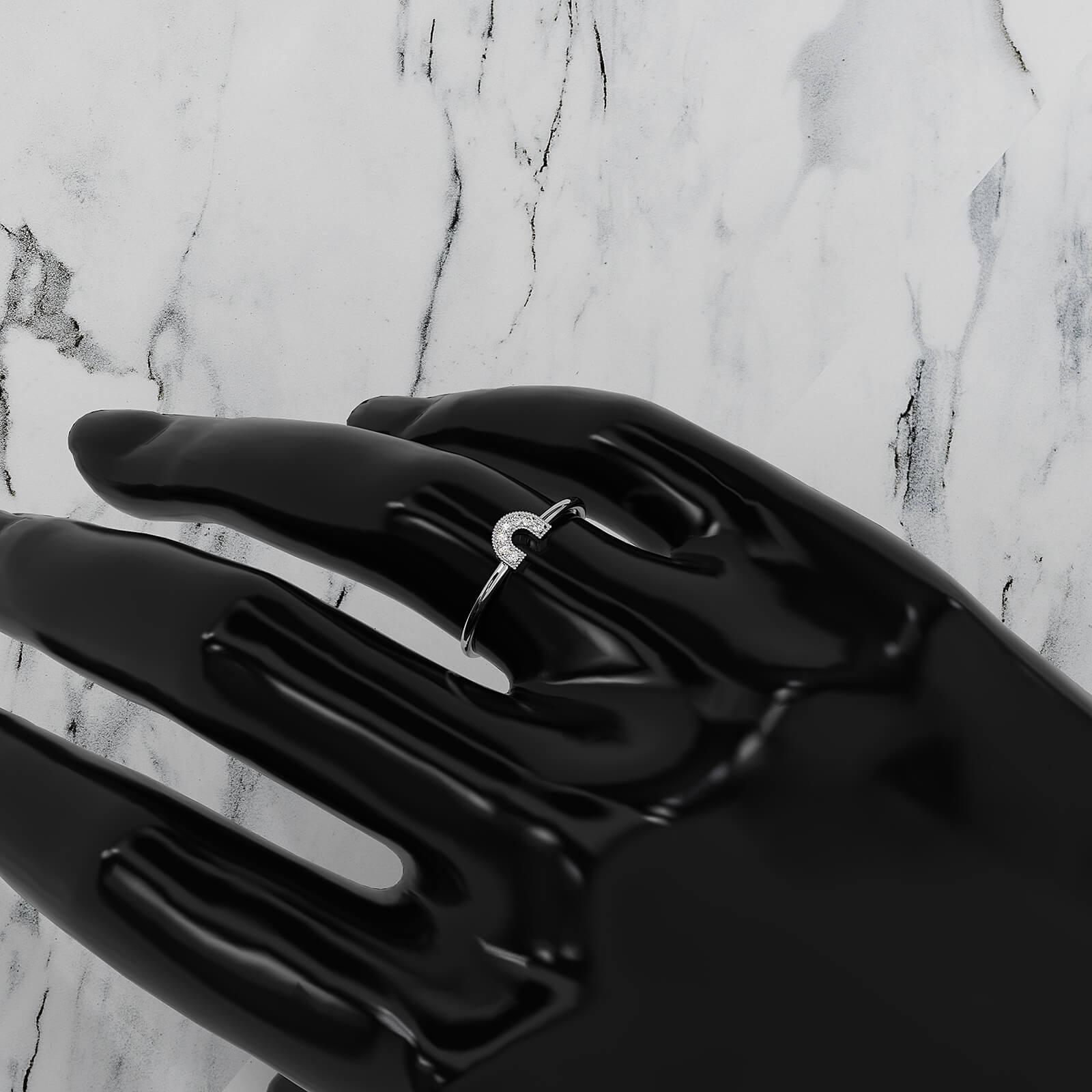 U Shaped Round Lab Diamond Milgrain Edge Fashion Ring 0.04ctw.