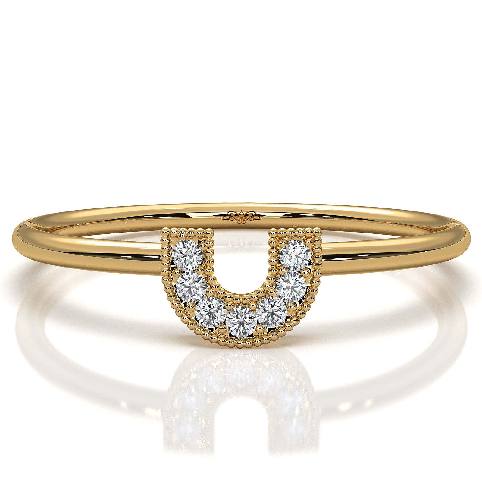 U Shaped Round Lab Diamond Milgrain Edge Fashion Ring 0.04ctw.