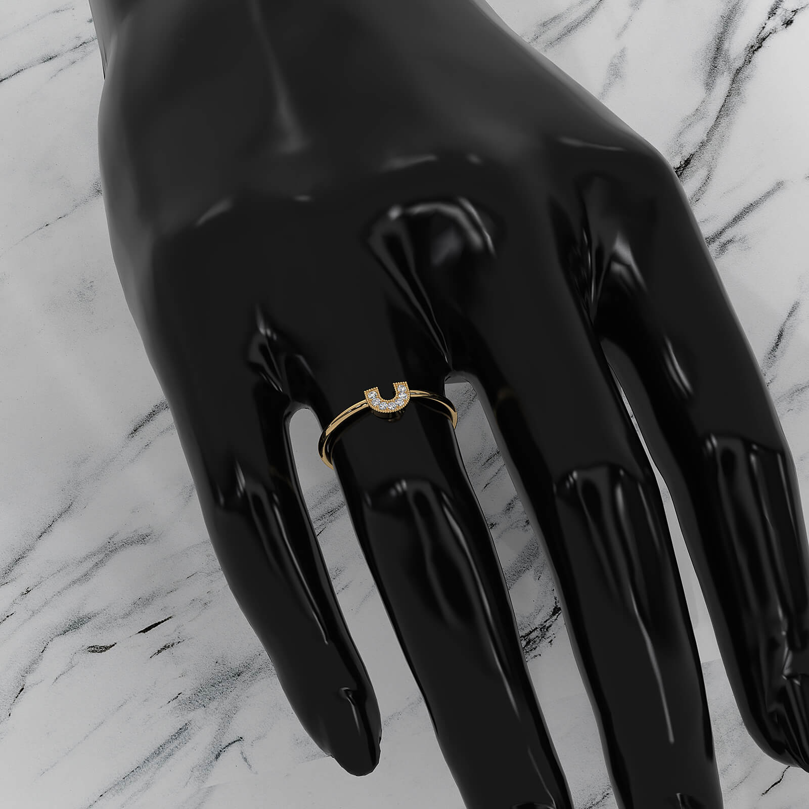 U Shaped Round Lab Diamond Milgrain Edge Fashion Ring 0.04ctw.