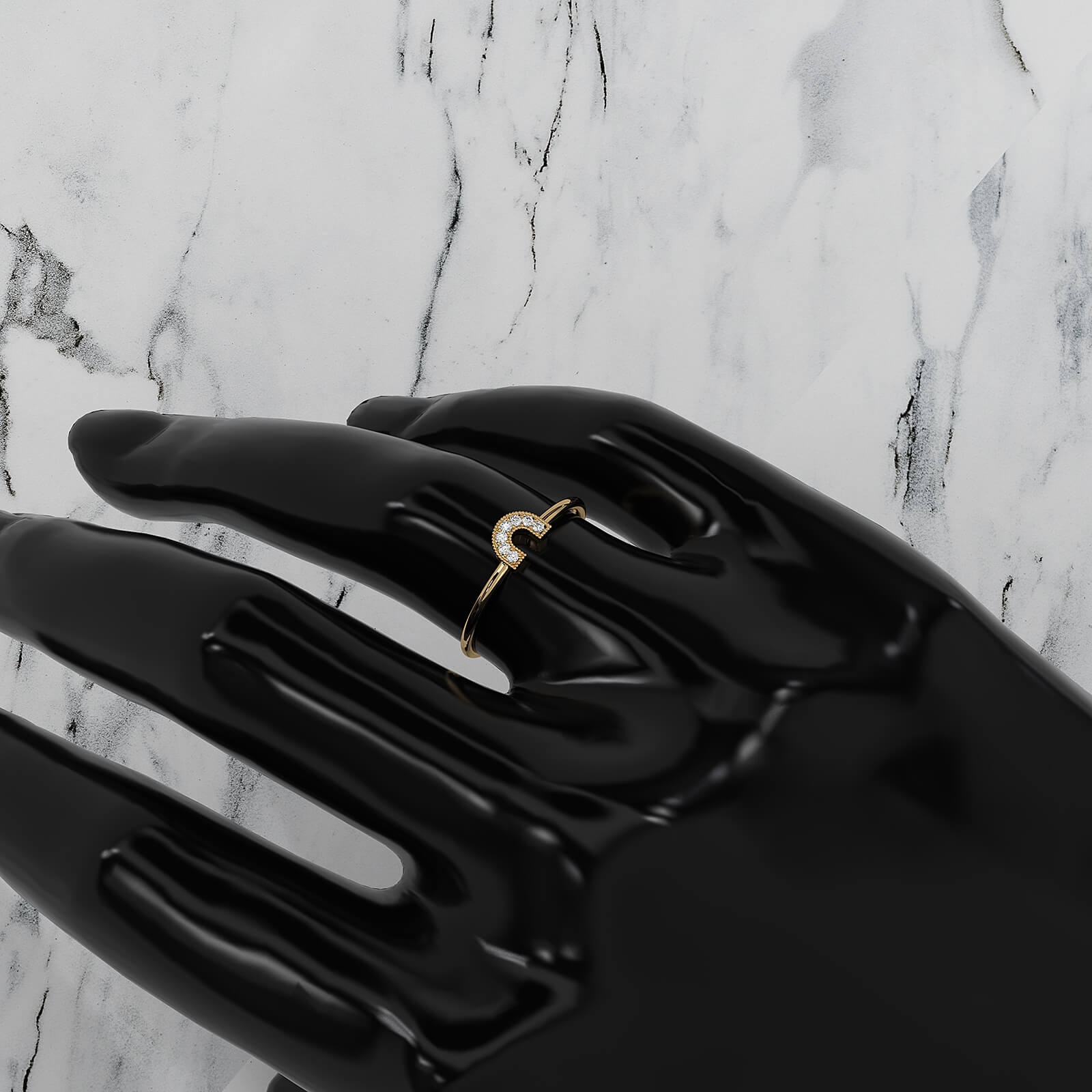 U Shaped Round Lab Diamond Milgrain Edge Fashion Ring 0.04ctw.