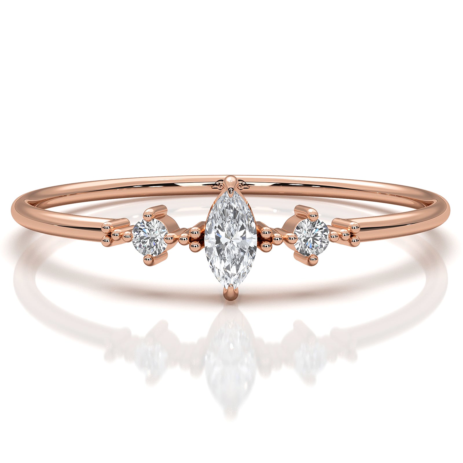 Stackable 3 Stone Round and Marquise Lab Diamond Fashion Ring 0.08ctw.