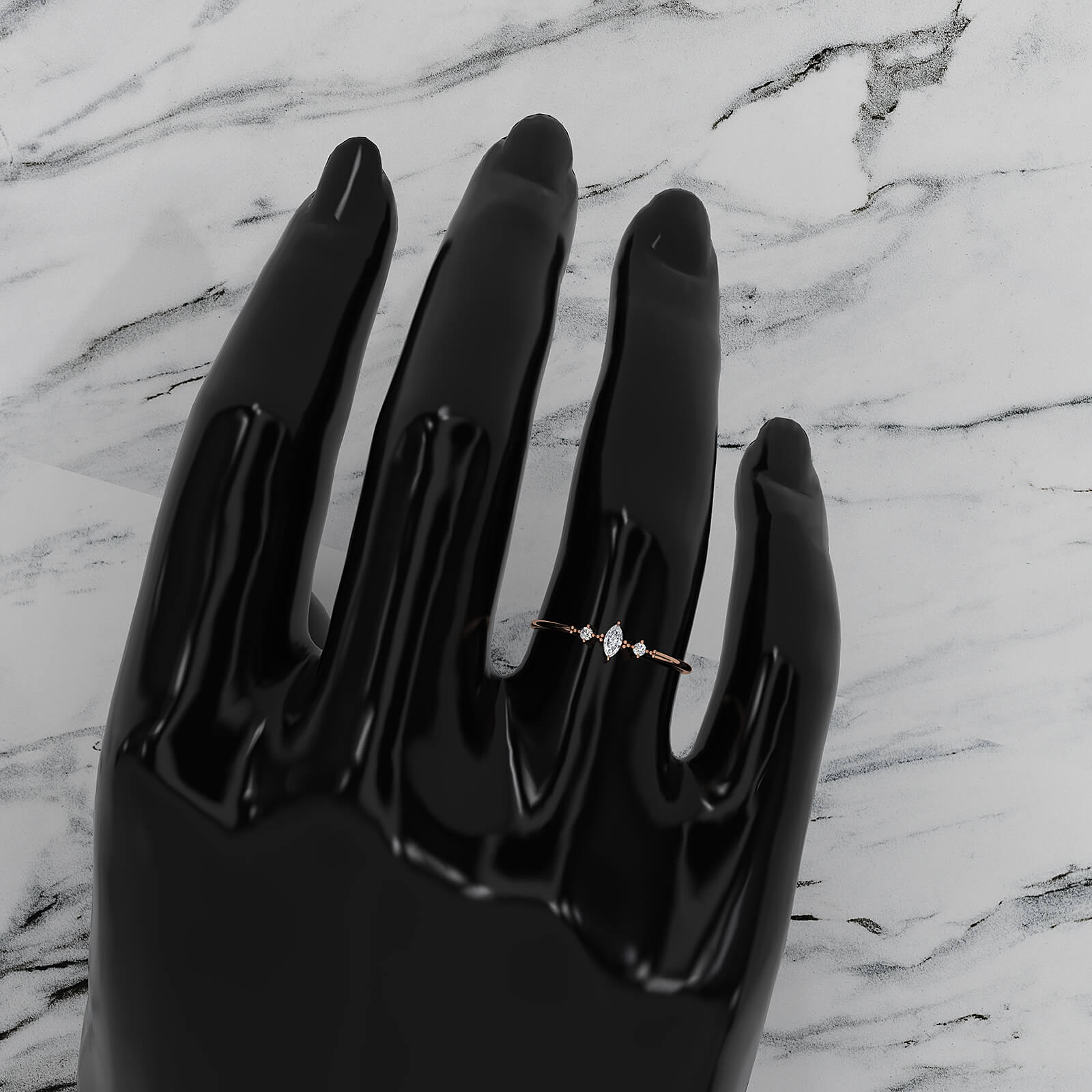 Stackable 3 Stone Round and Marquise Lab Diamond Fashion Ring 0.08ctw.