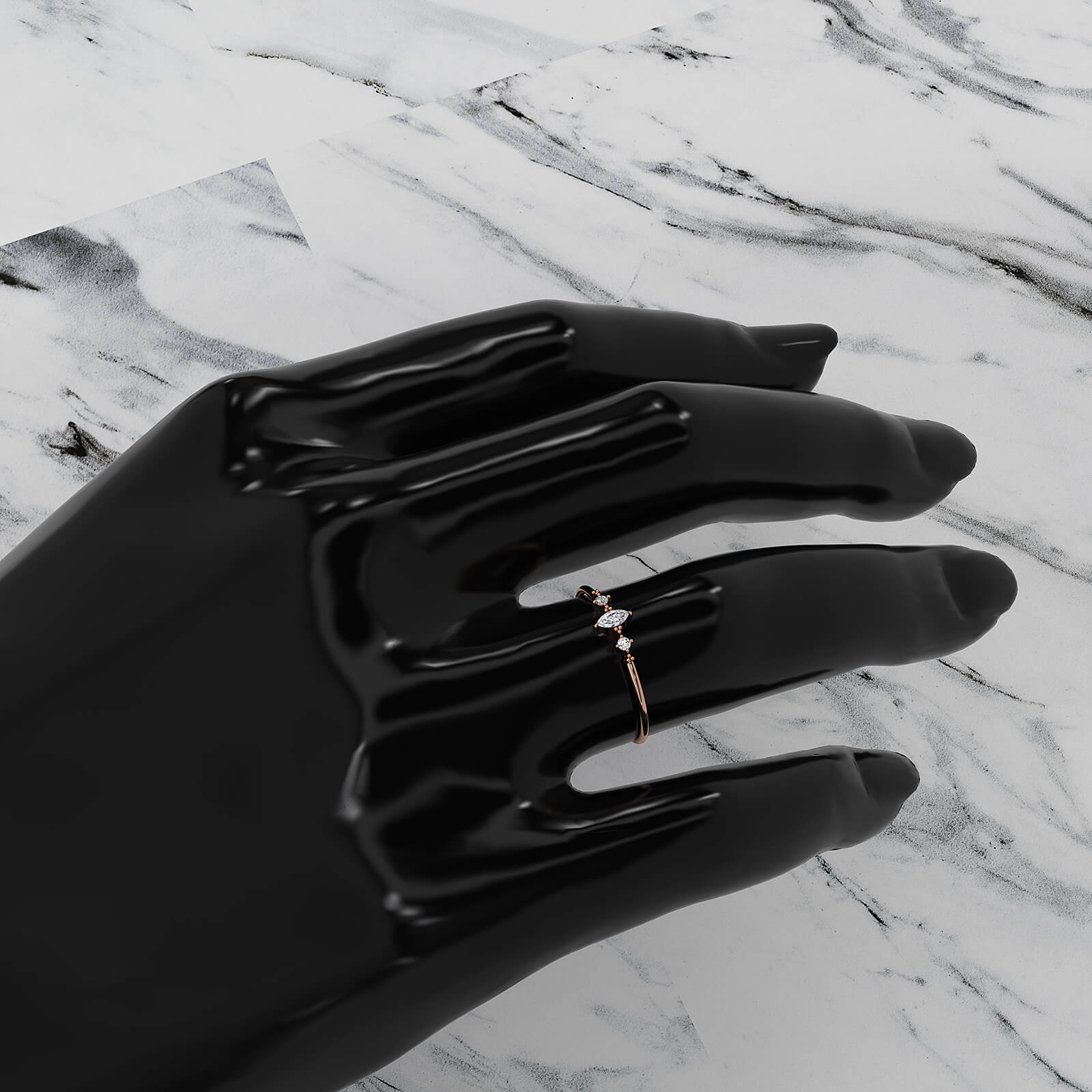 Stackable 3 Stone Round and Marquise Lab Diamond Fashion Ring 0.08ctw.