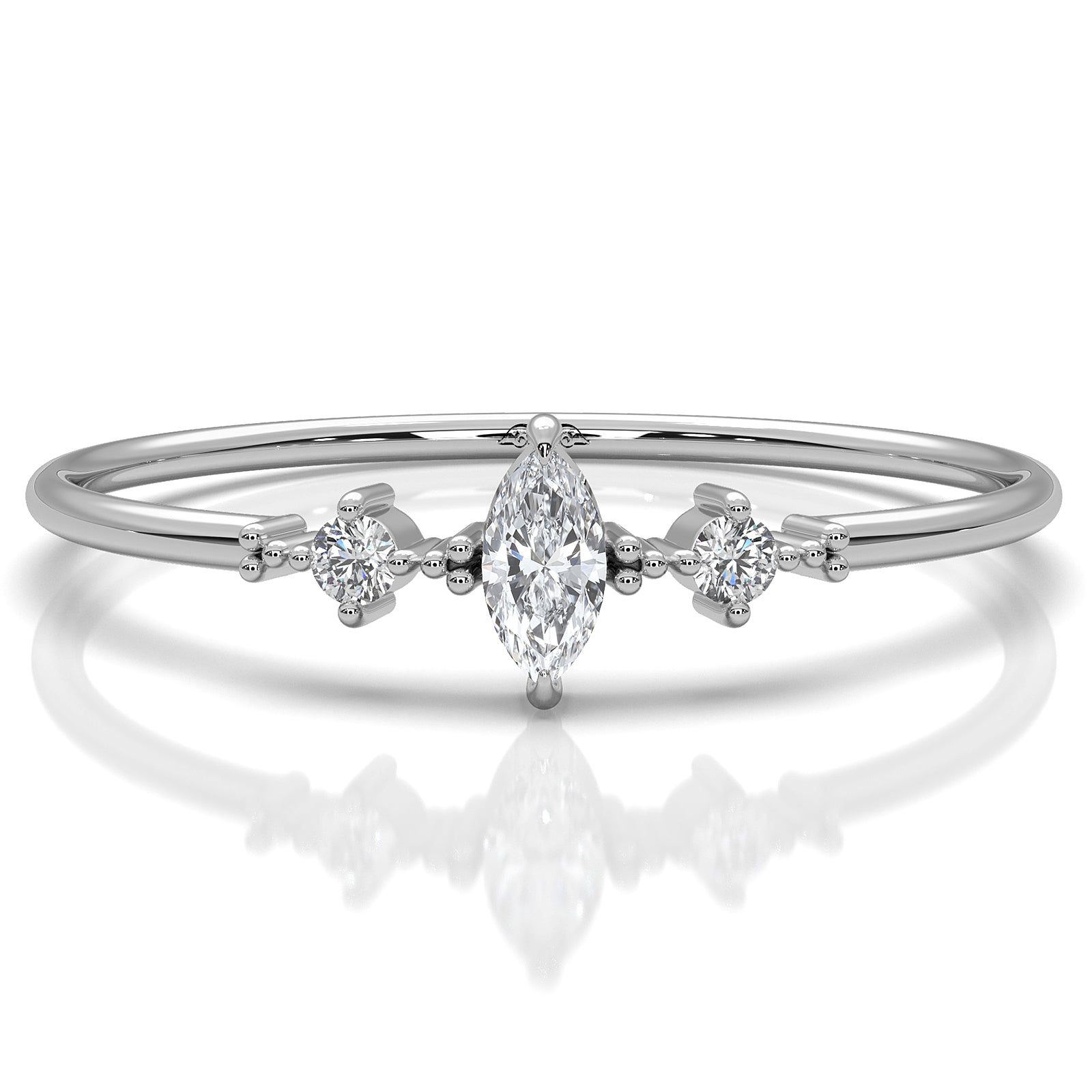 Stackable 3 Stone Round and Marquise Lab Diamond Fashion Ring 0.08ctw.