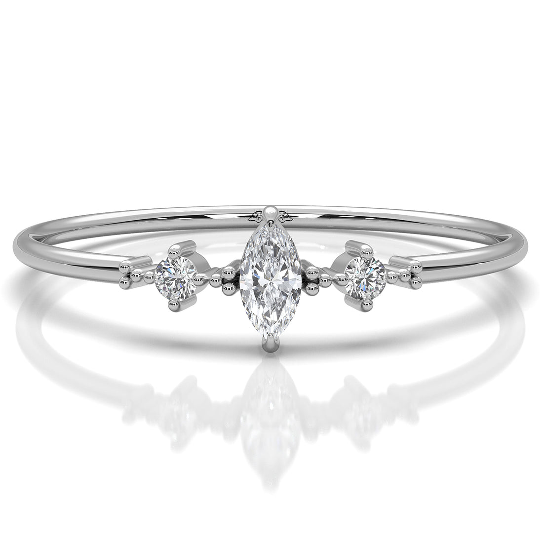 Stackable 3 Stone Round and Marquise Lab Diamond Fashion Ring 0.08ctw.