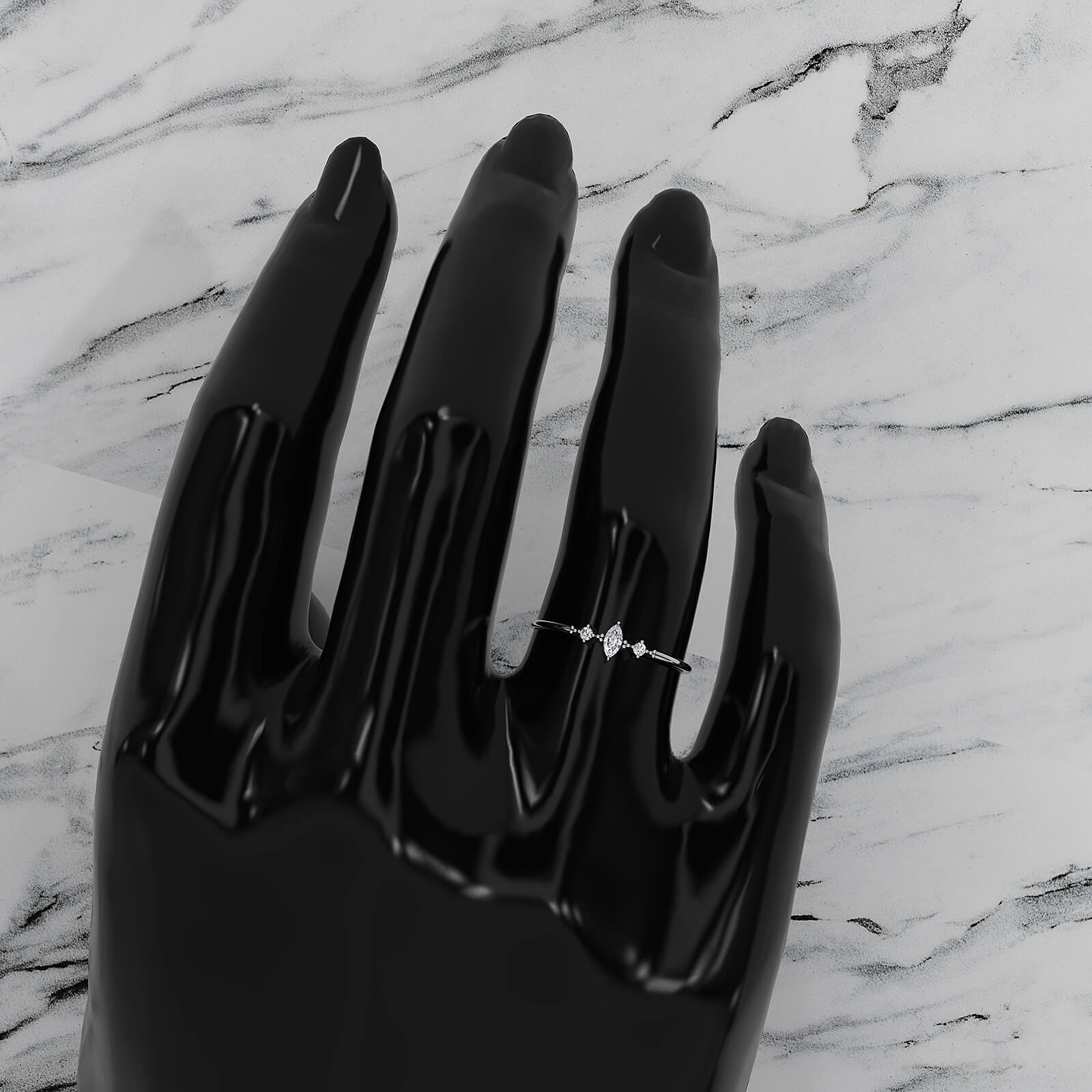 Stackable 3 Stone Round and Marquise Lab Diamond Fashion Ring 0.08ctw.