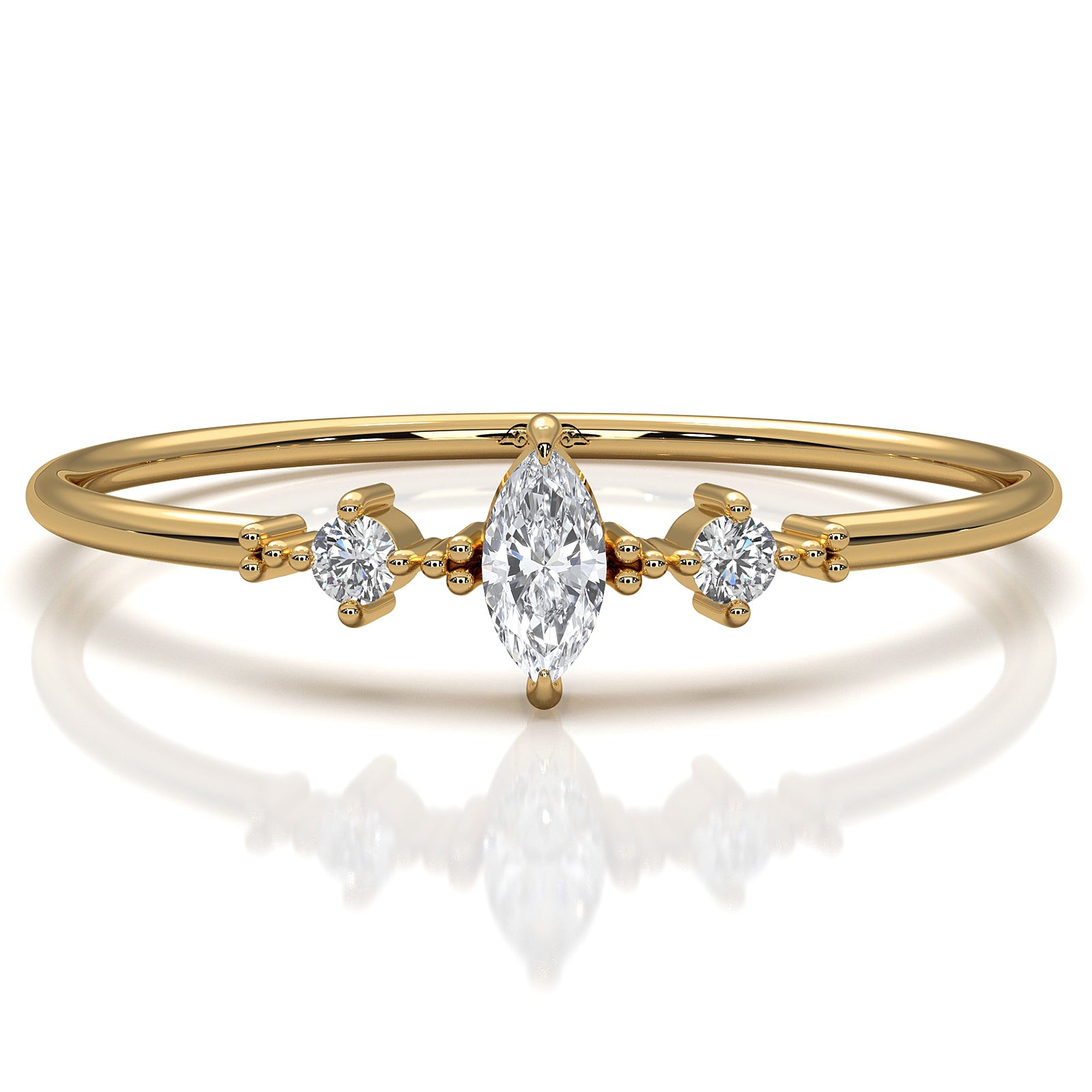 Stackable 3 Stone Round and Marquise Lab Diamond Fashion Ring 0.08ctw.