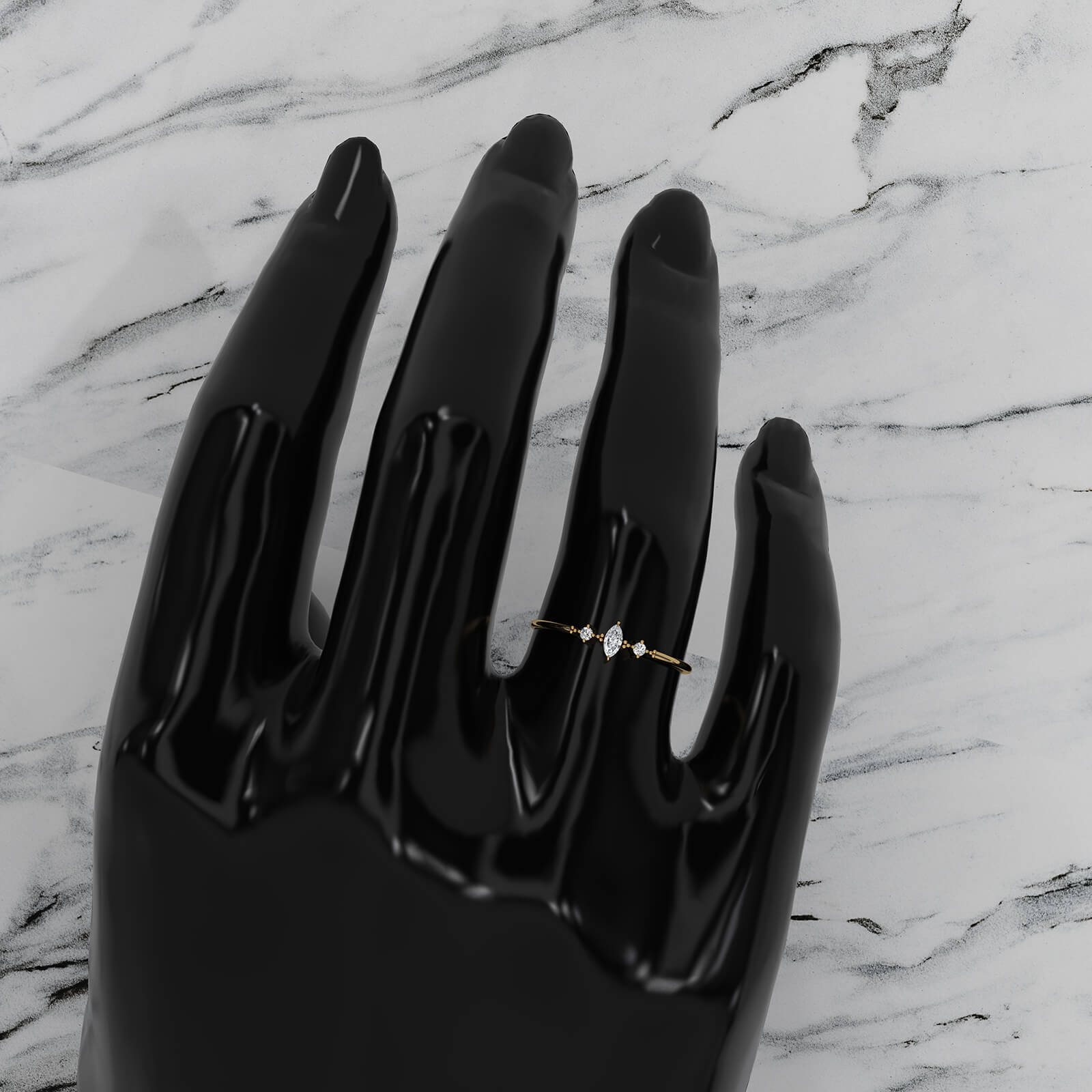 Stackable 3 Stone Round and Marquise Lab Diamond Fashion Ring 0.08ctw.