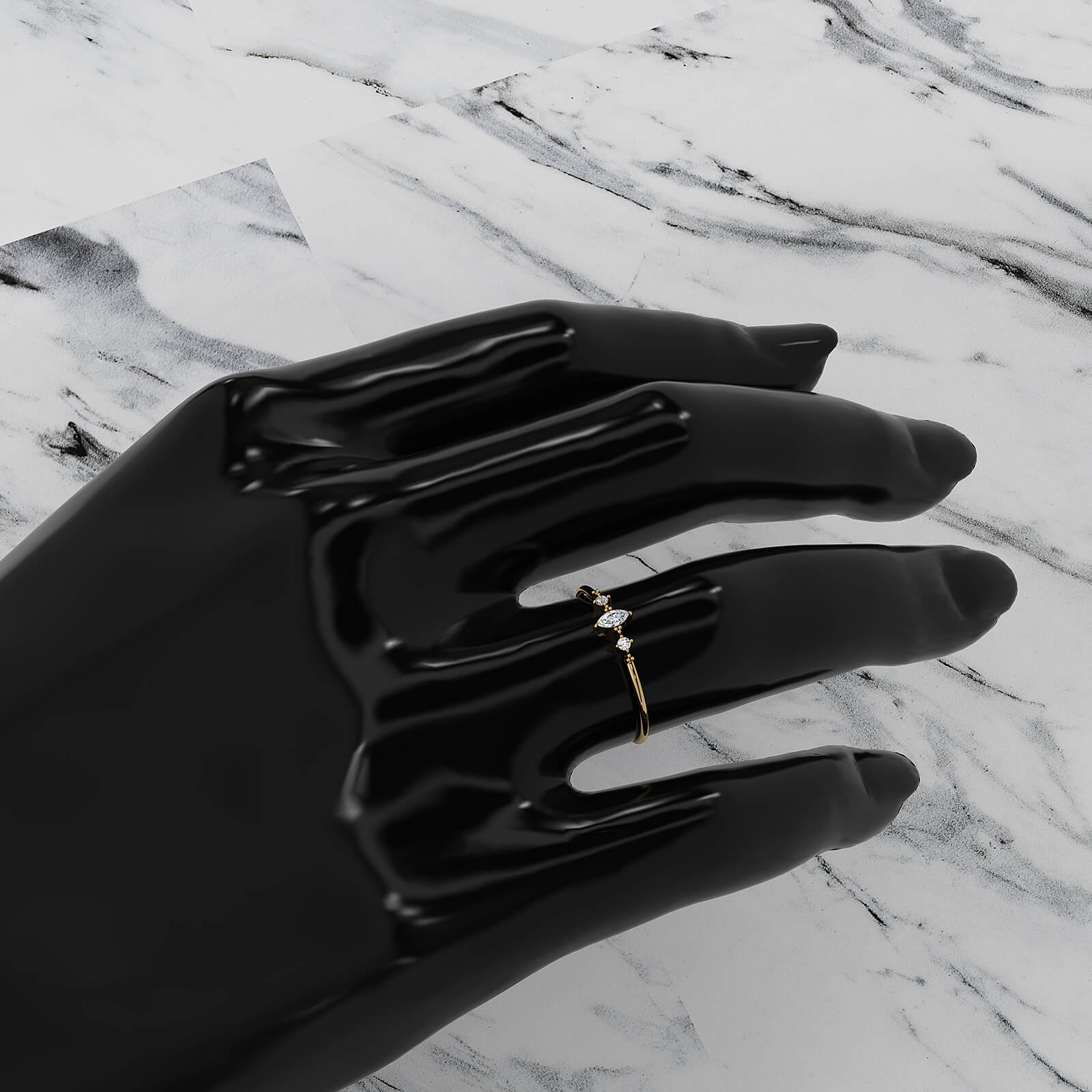 Stackable 3 Stone Round and Marquise Lab Diamond Fashion Ring 0.08ctw.