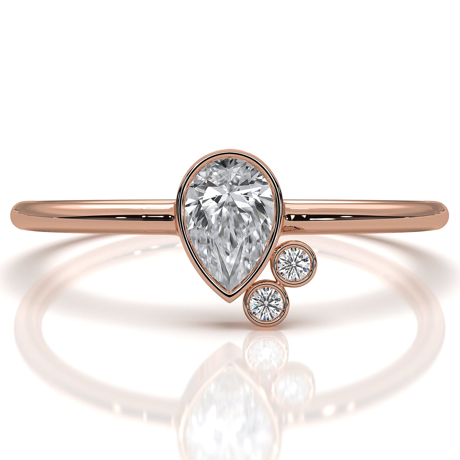 Cluster 3 Stone Bezel Set Pear Round Lab Diamond Anniversary Ring 0.38ctw.