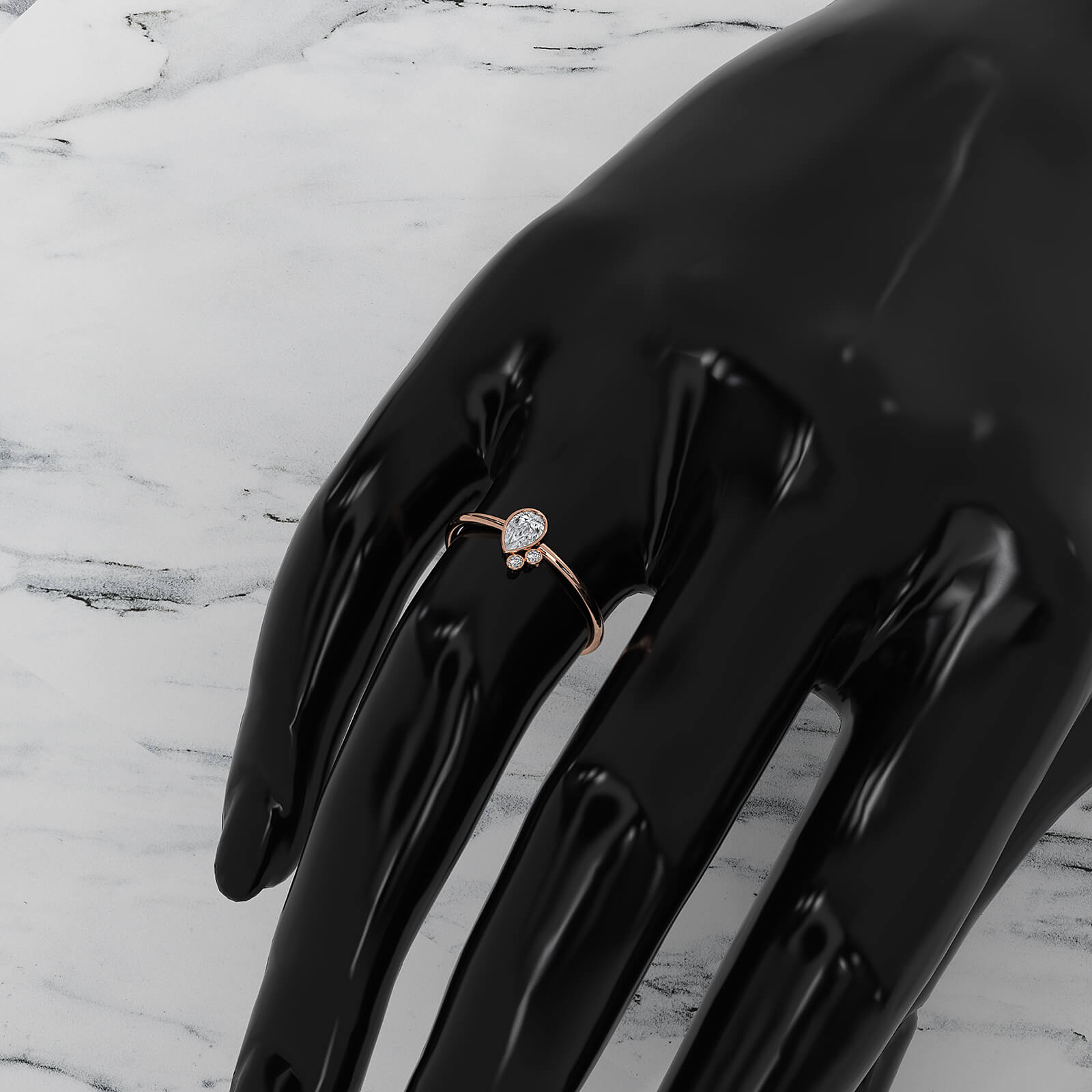 Cluster 3 Stone Bezel Set Pear Round Lab Diamond Anniversary Ring 0.38ctw.