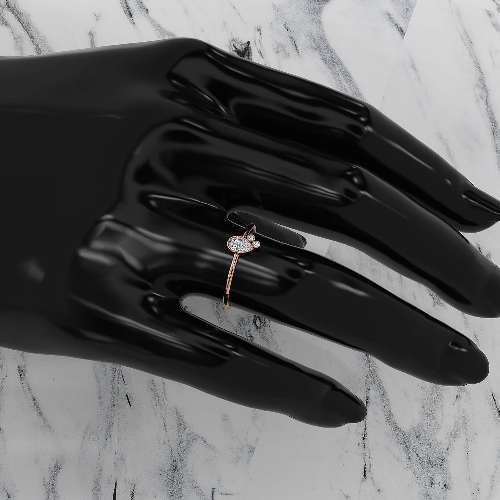 Cluster 3 Stone Bezel Set Pear Round Lab Diamond Anniversary Ring 0.38ctw.